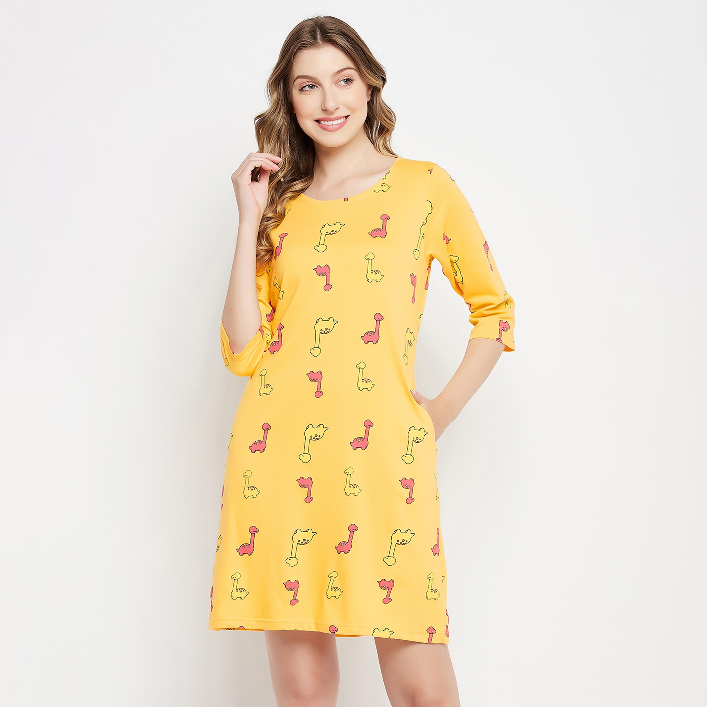 Clovia Printed Round Neck Knee Length Night Dress-women-clothing-nightwear-nighties-image-2