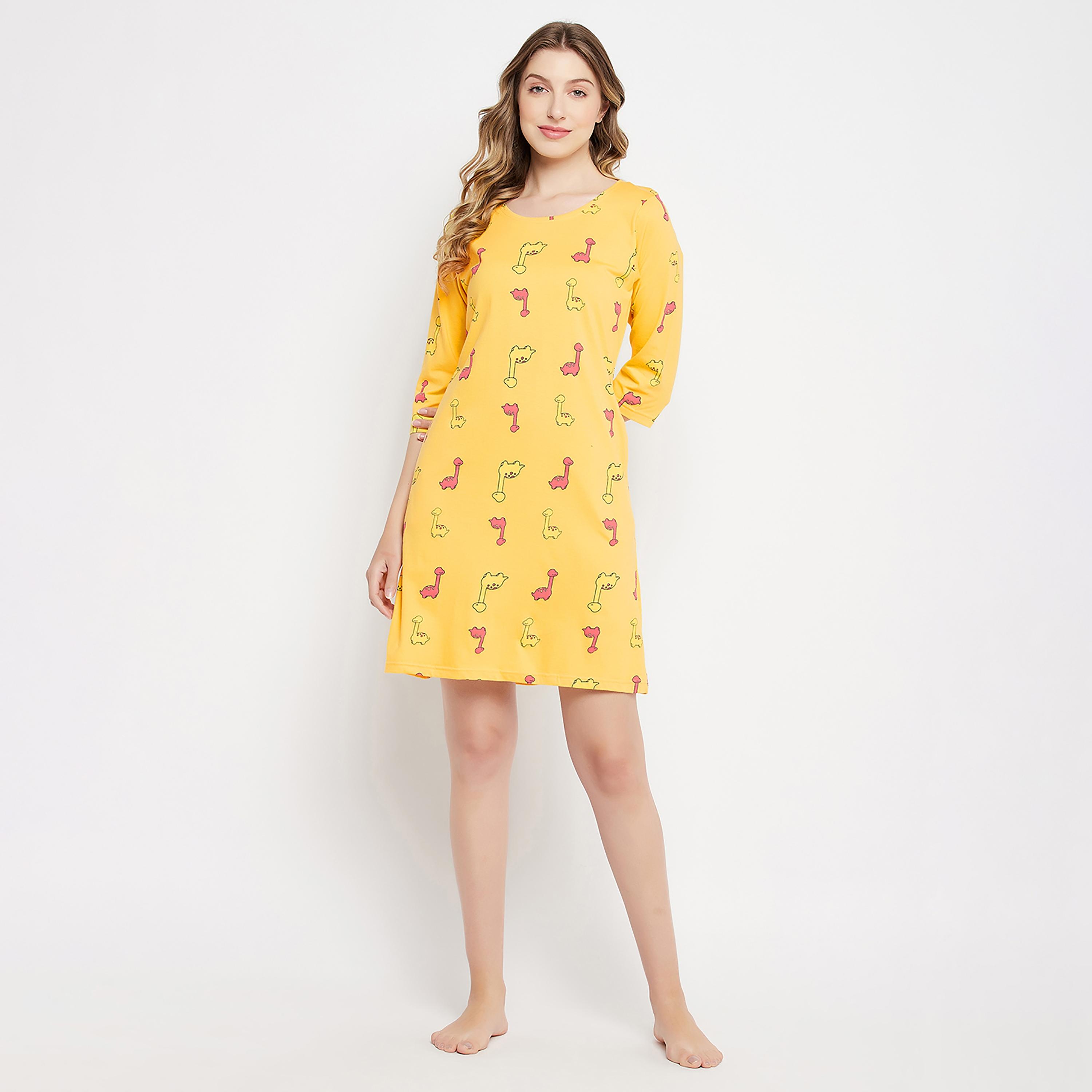 Clovia Printed Round Neck Knee Length Night Dress-women-clothing-nightwear-nighties-image-3