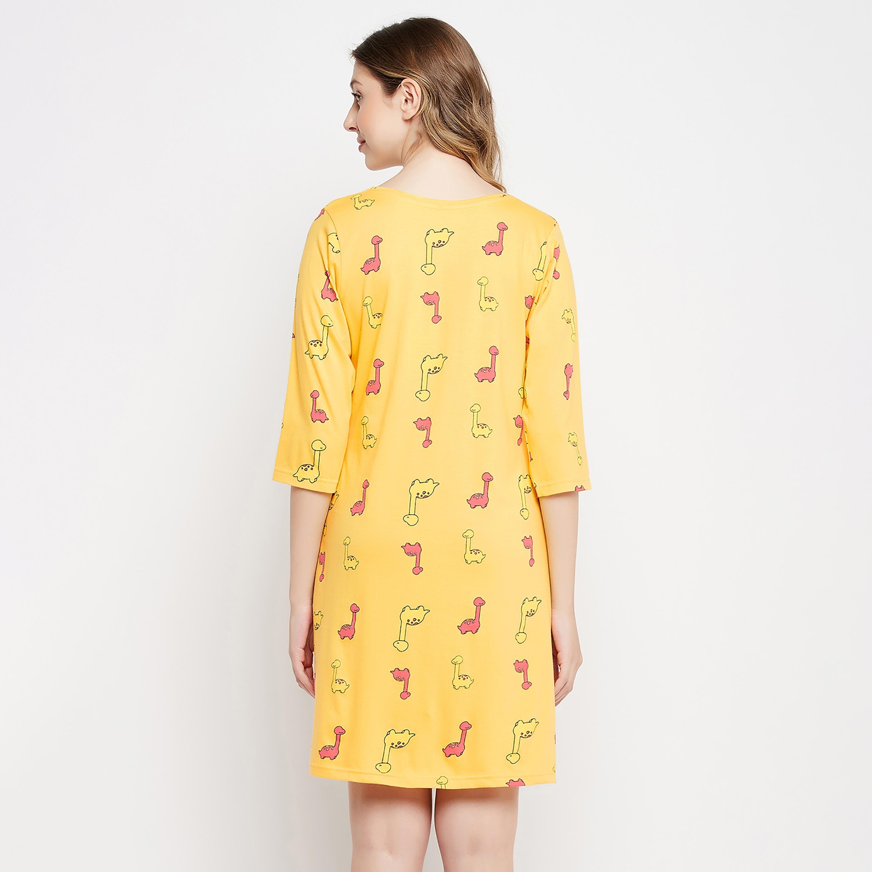 Clovia Printed Round Neck Knee Length Night Dress-women-clothing-nightwear-nighties-image-5