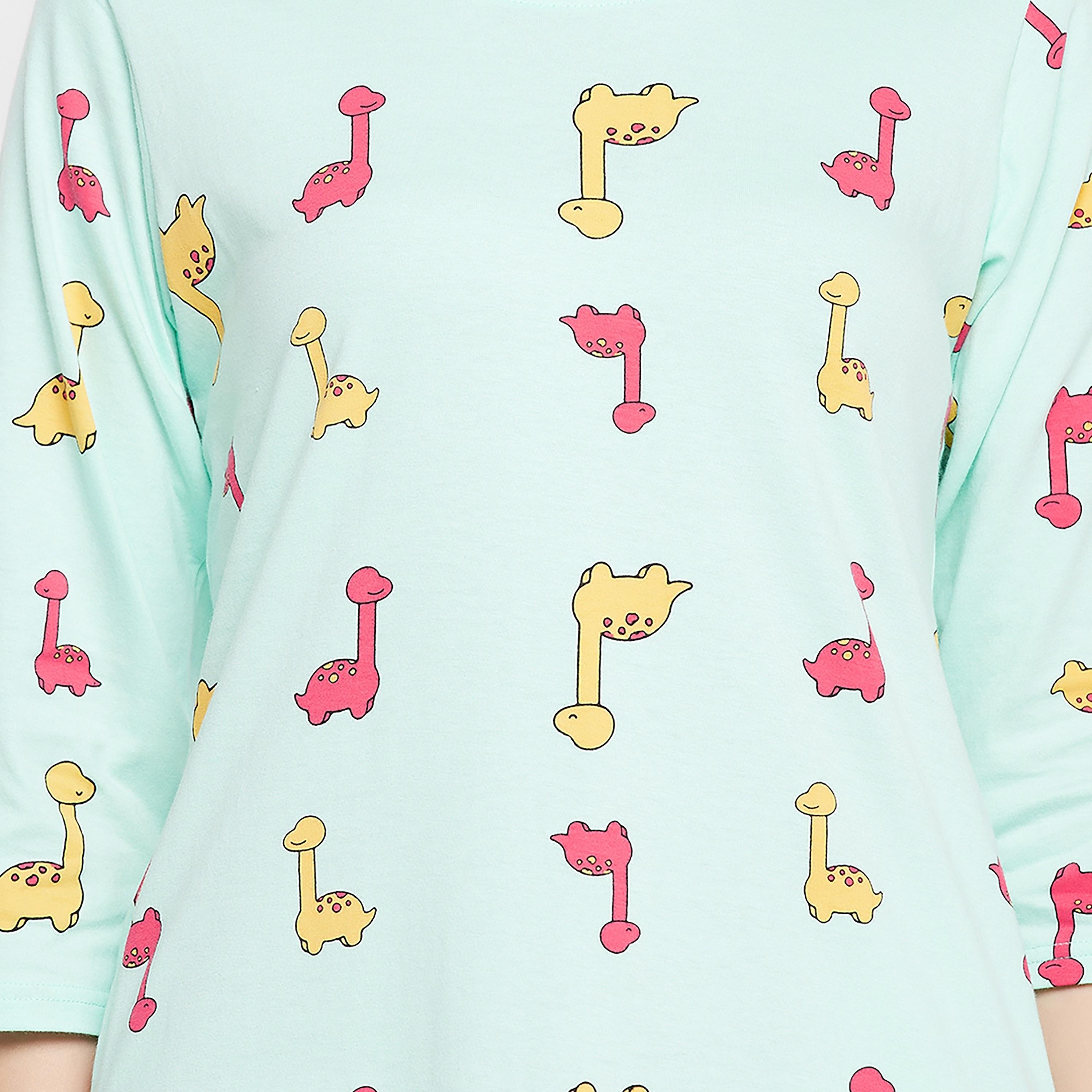 فستان نوم بطبعة من كلوفيا برقبة مستديرة بطول الركبة-women-clothing-nightwear-nighties-image-4