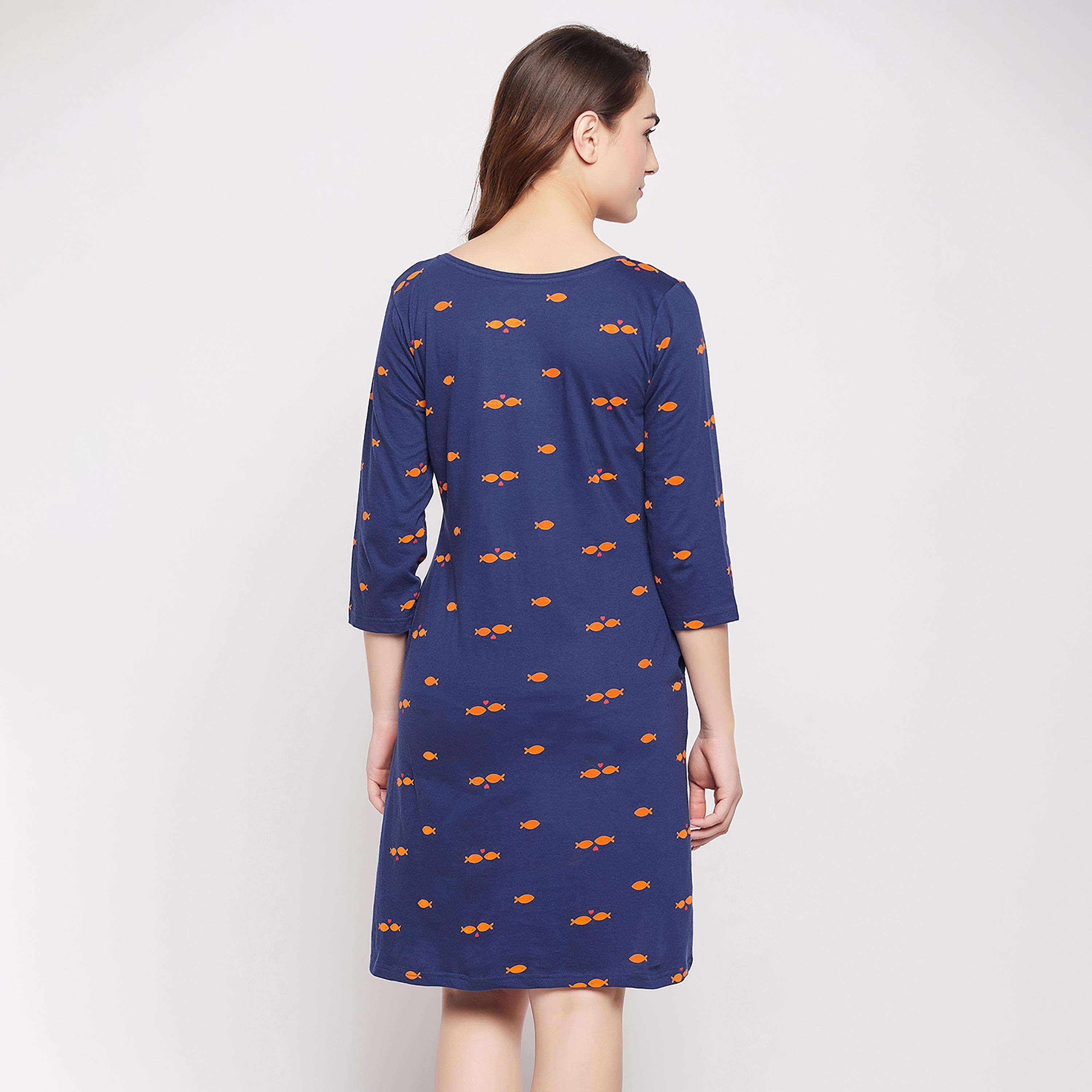 Clovia Printed Round Neck Knee Length Night Dress-women-clothing-nightwear-nighties-image-5