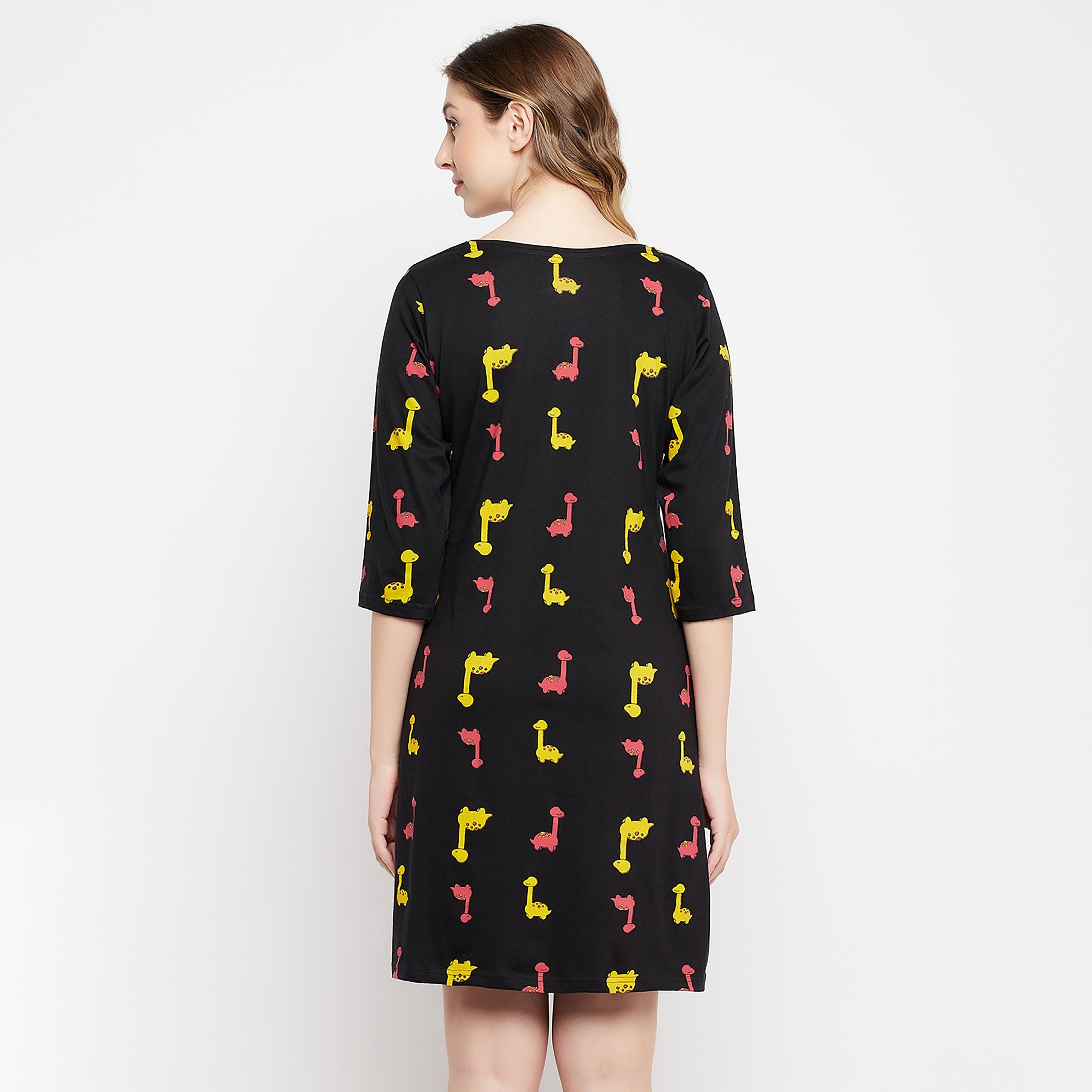 Clovia Printed Round Neck Knee Length Night Dress-women-clothing-nightwear-nighties-image-5