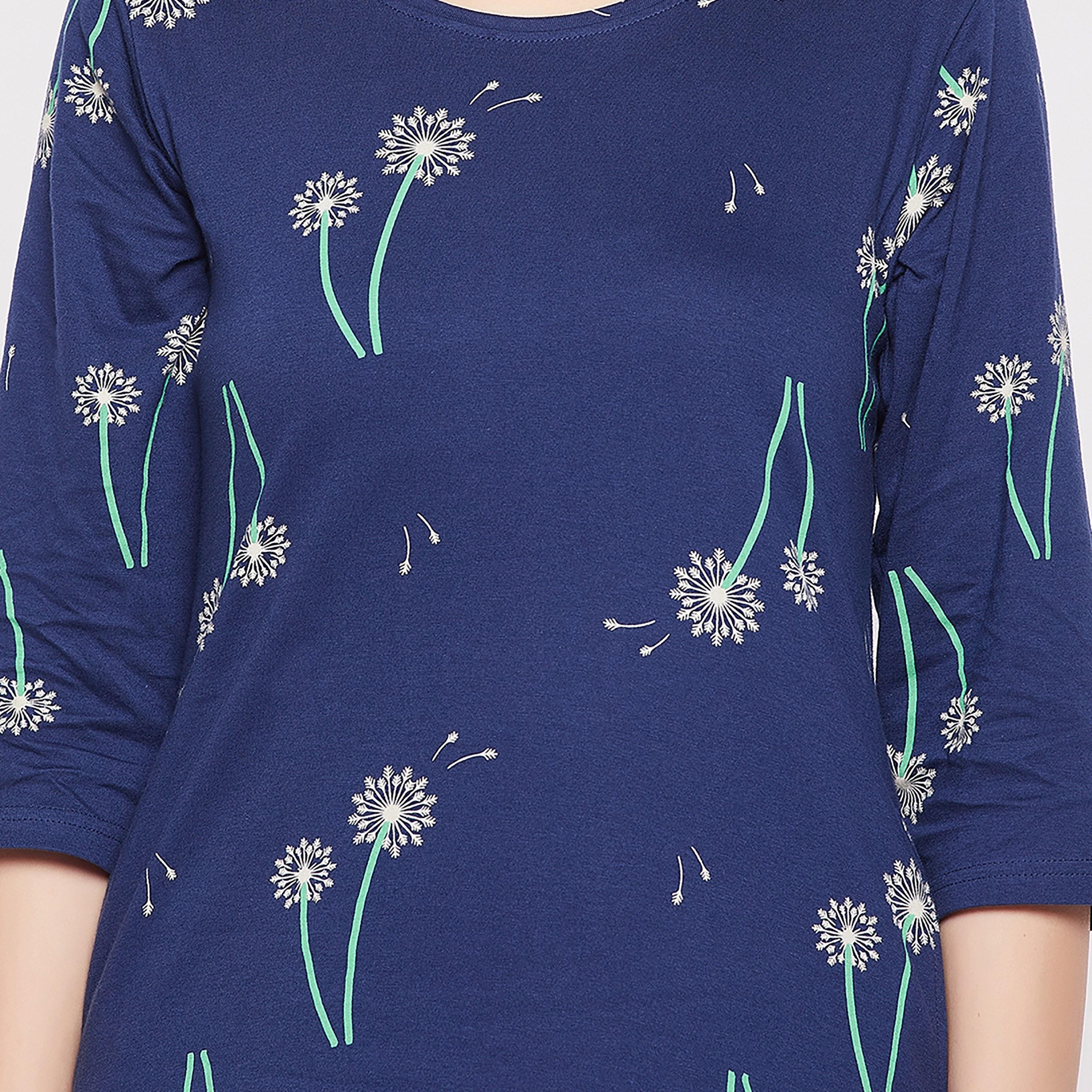 Clovia Printed Round Neck Knee Length Night Dress-women-clothing-nightwear-nighties-image-4