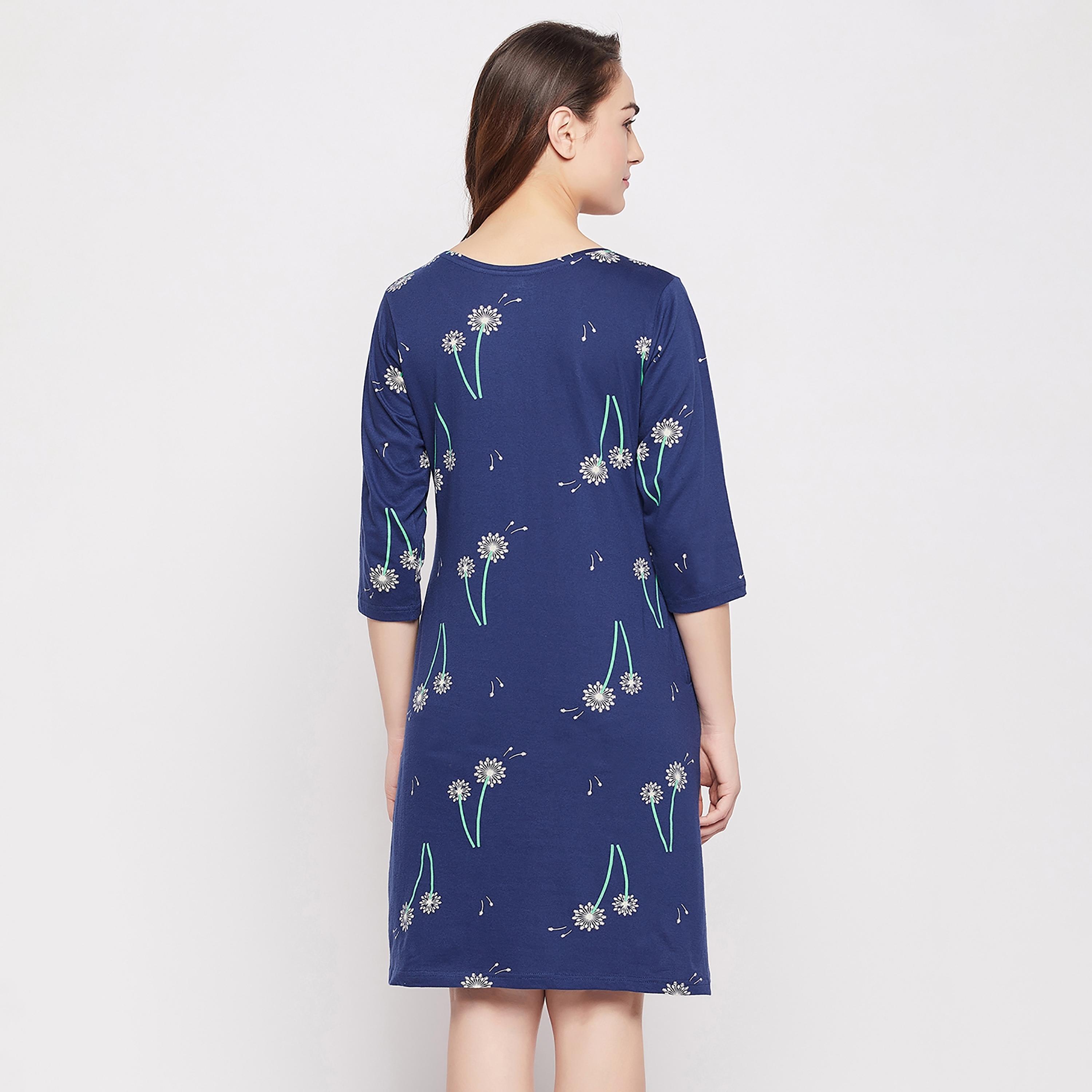 Clovia Printed Round Neck Knee Length Night Dress-women-clothing-nightwear-nighties-image-5