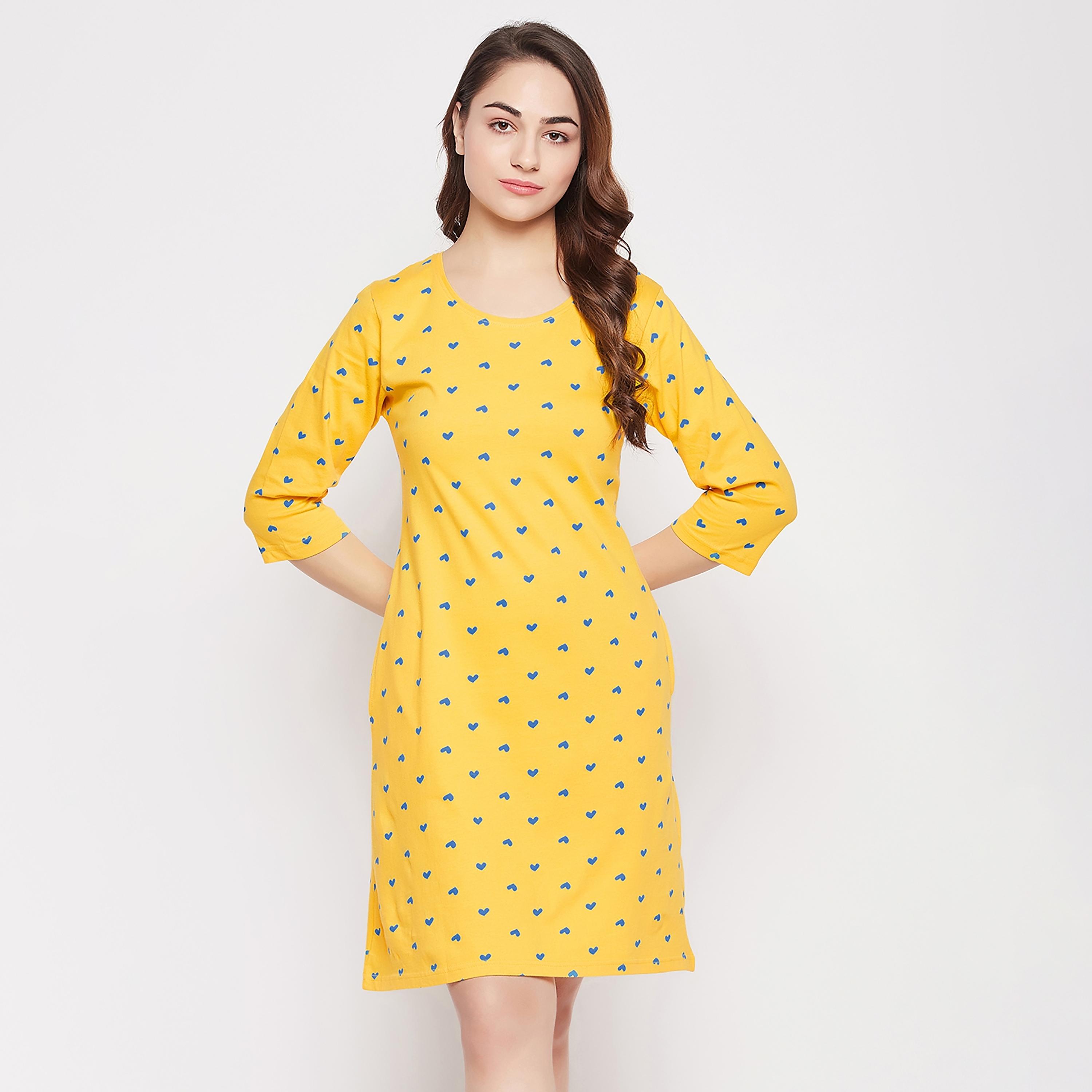 Clovia Printed Round Neck Knee Length Night Dress-women-clothing-nightwear-nighties-image-2