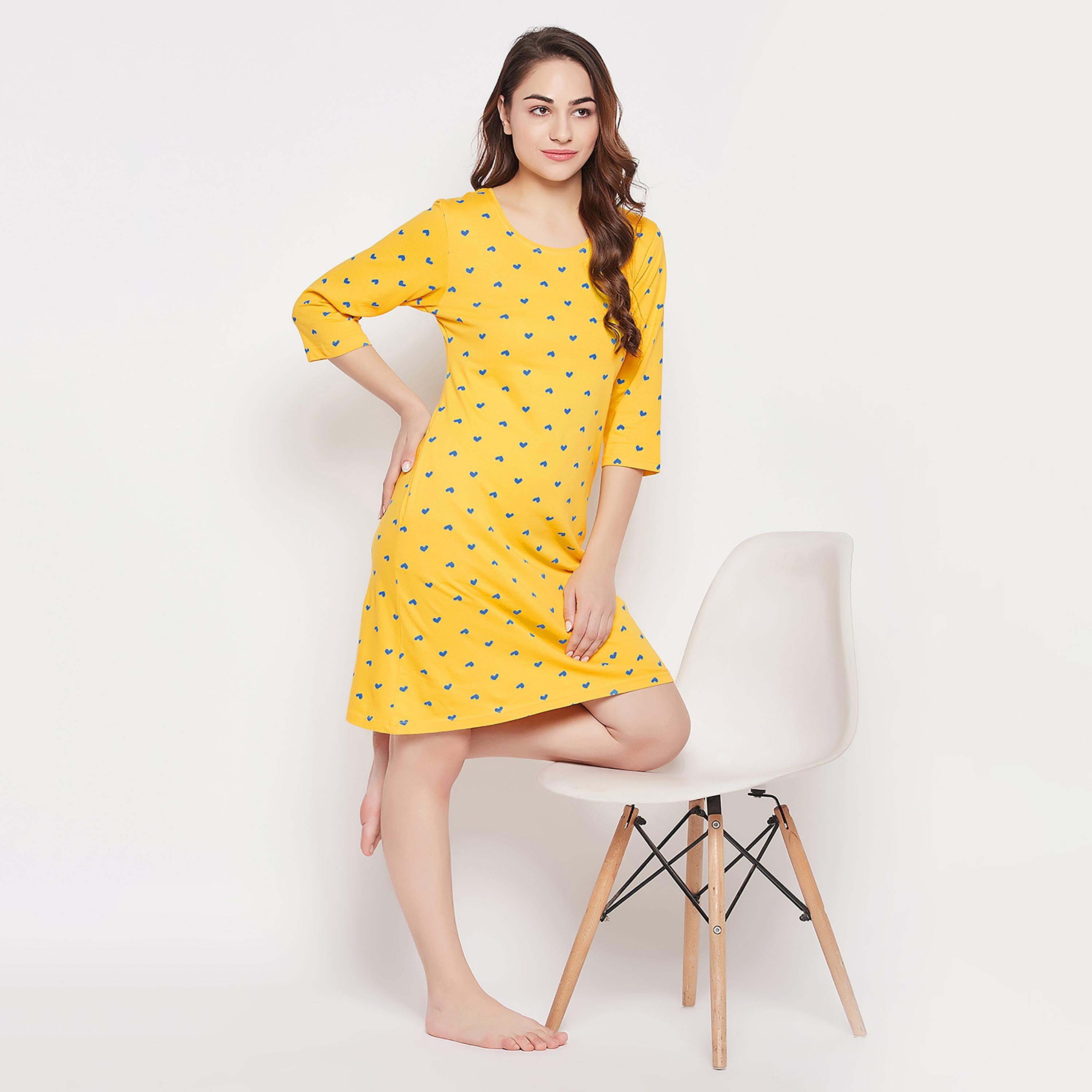 Clovia Printed Round Neck Knee Length Night Dress-women-clothing-nightwear-nighties-image-3