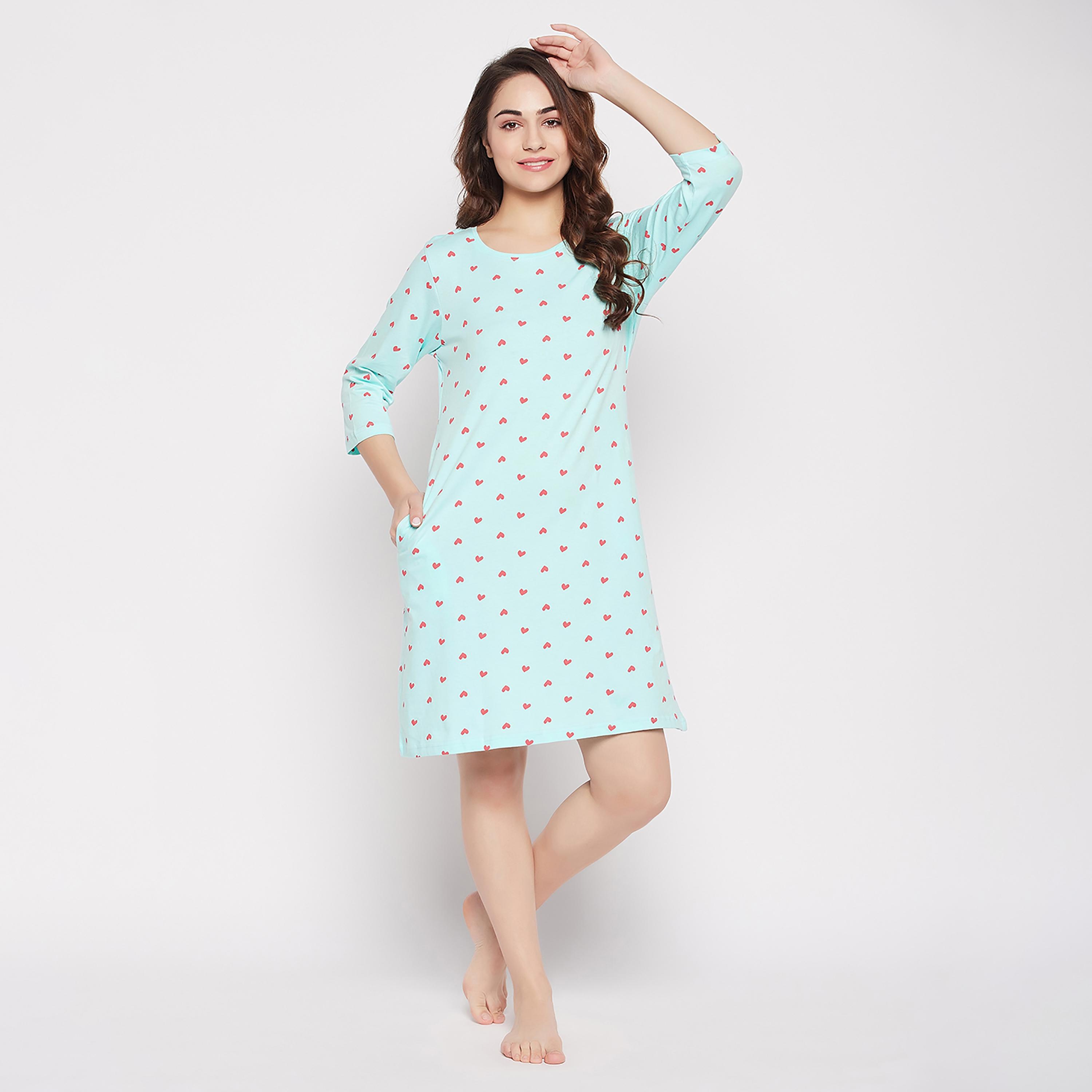 Clovia Printed Round Neck Knee Length Night Dress-women-clothing-nightwear-nighties-image-3
