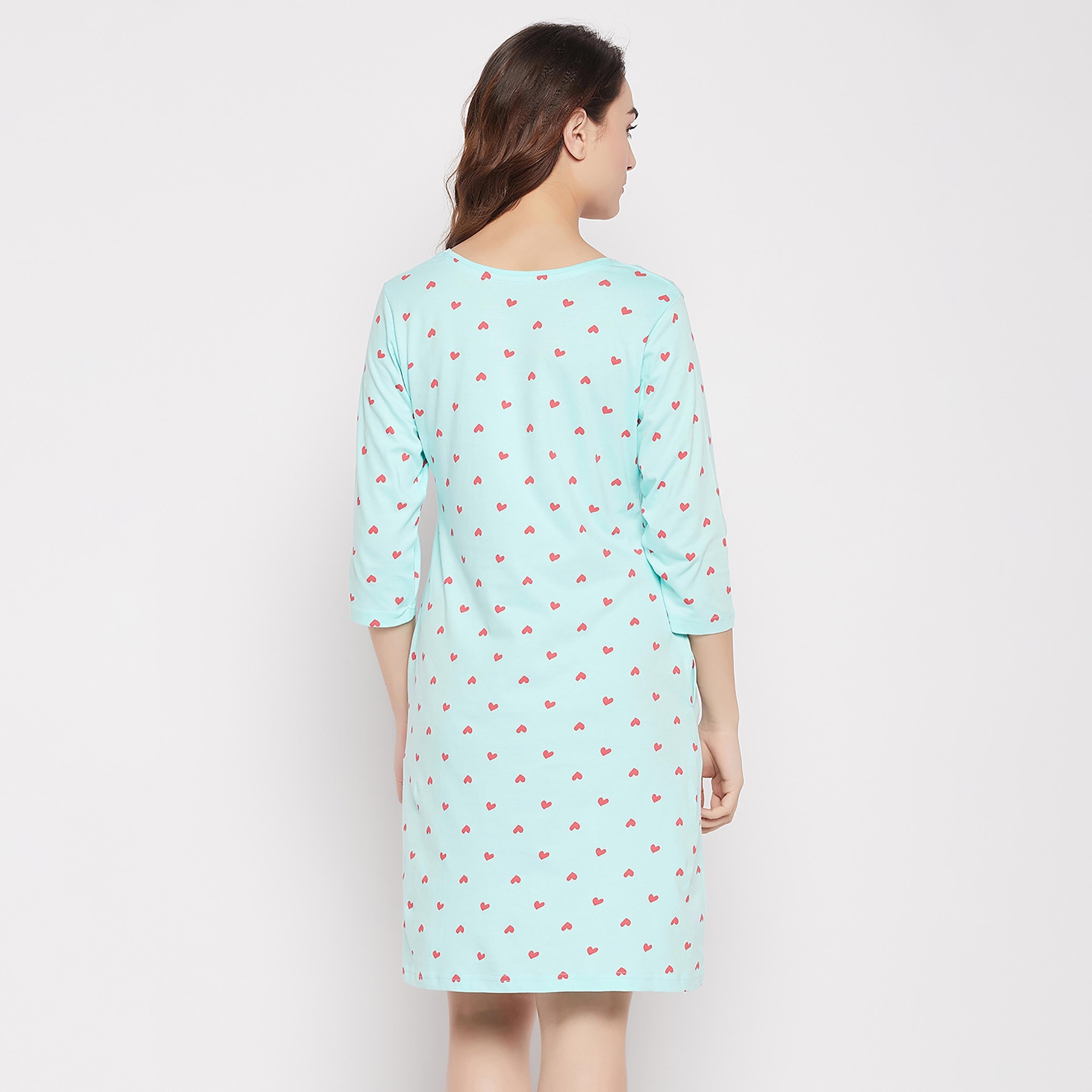 Clovia Printed Round Neck Knee Length Night Dress-women-clothing-nightwear-nighties-image-5