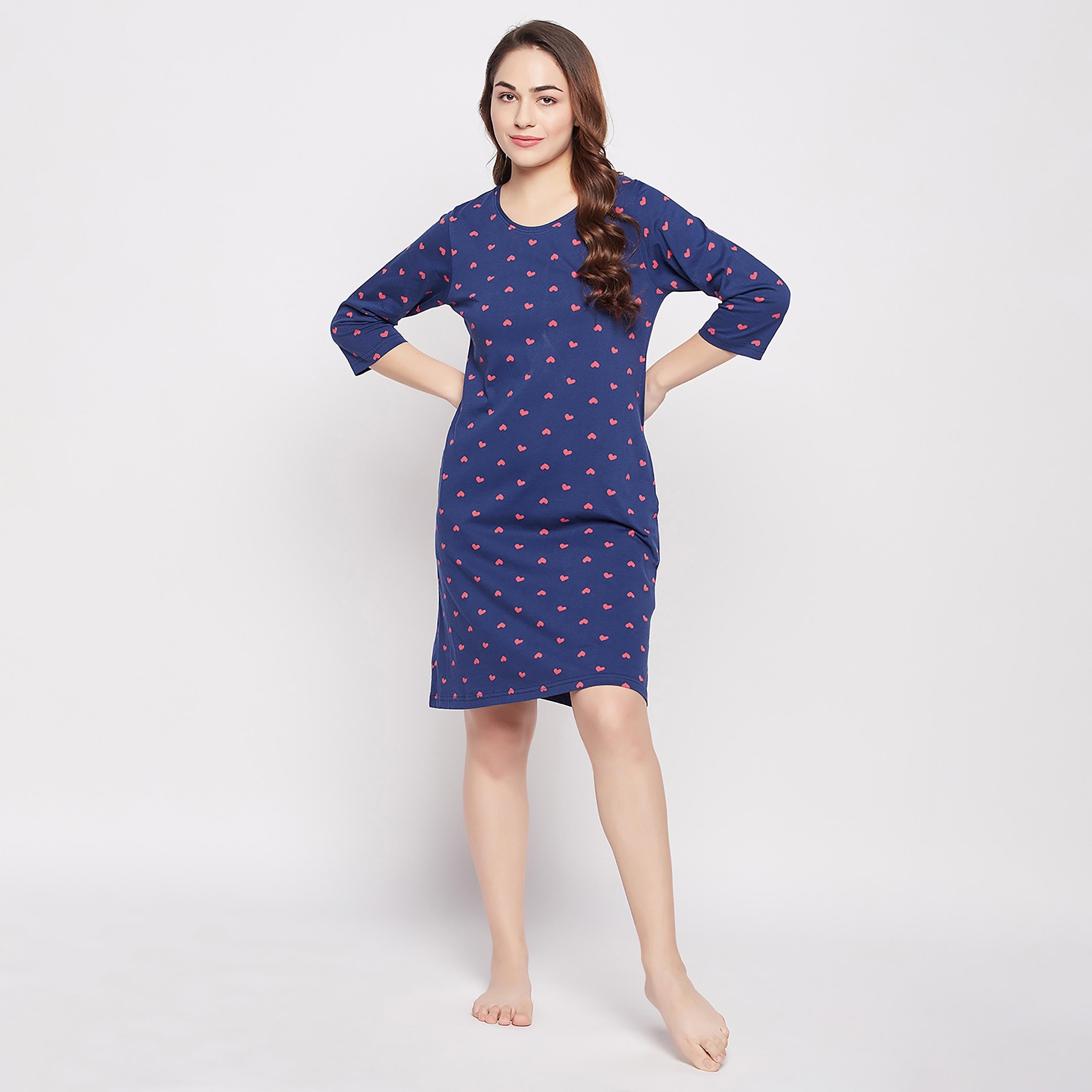 Clovia Printed Round Neck Knee Length Night Dress-women-clothing-nightwear-nighties-image-3