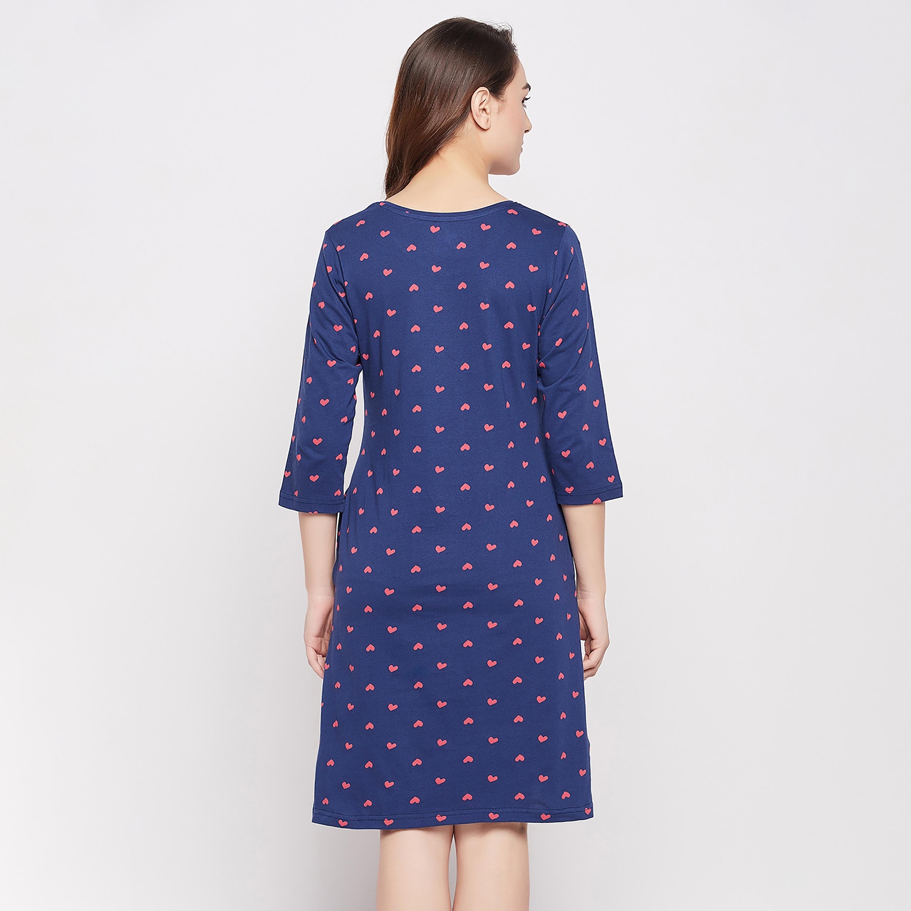 Clovia Printed Round Neck Knee Length Night Dress-women-clothing-nightwear-nighties-image-5