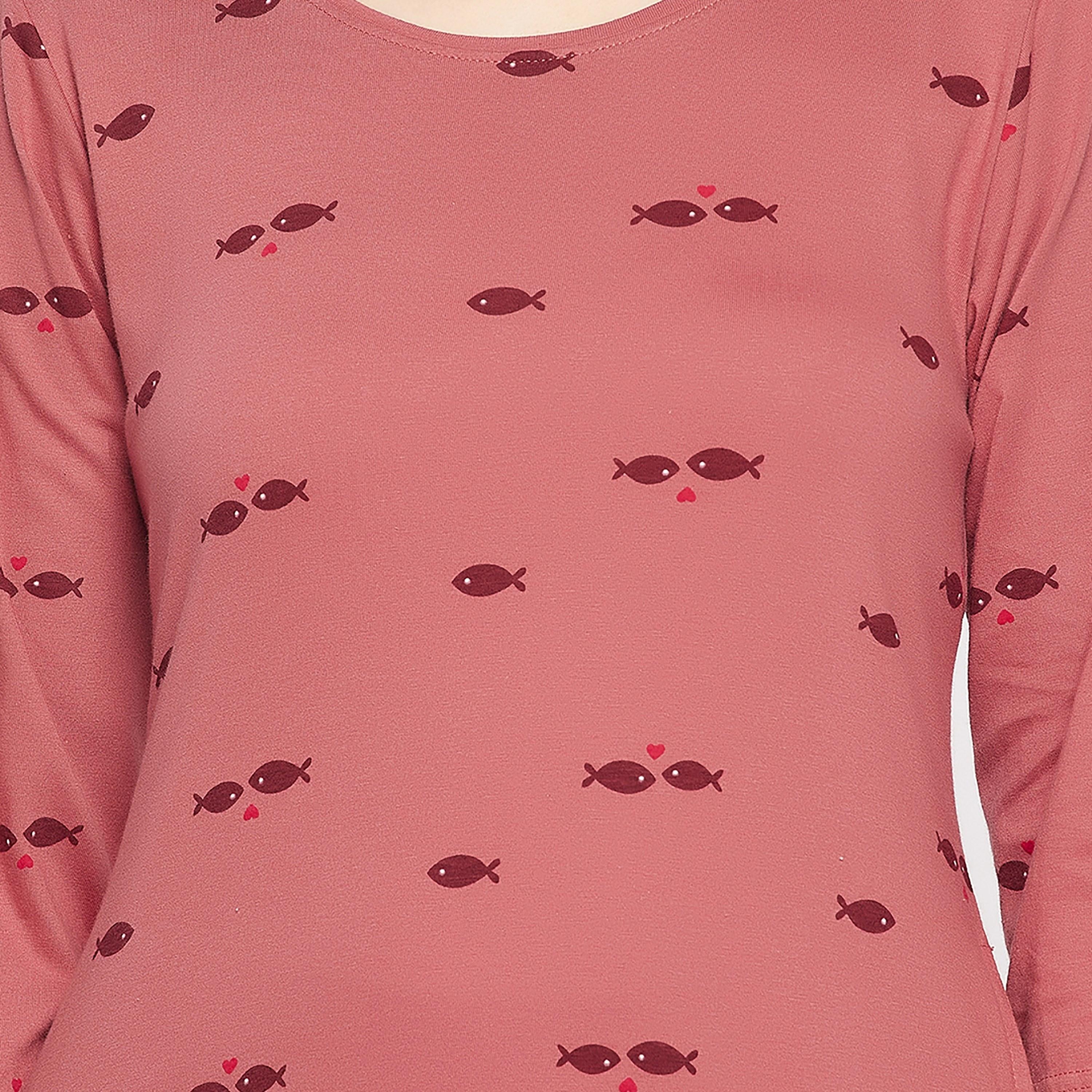 Clovia Printed Round Neck Knee Length Night Dress-women-clothing-nightwear-nighties-image-4