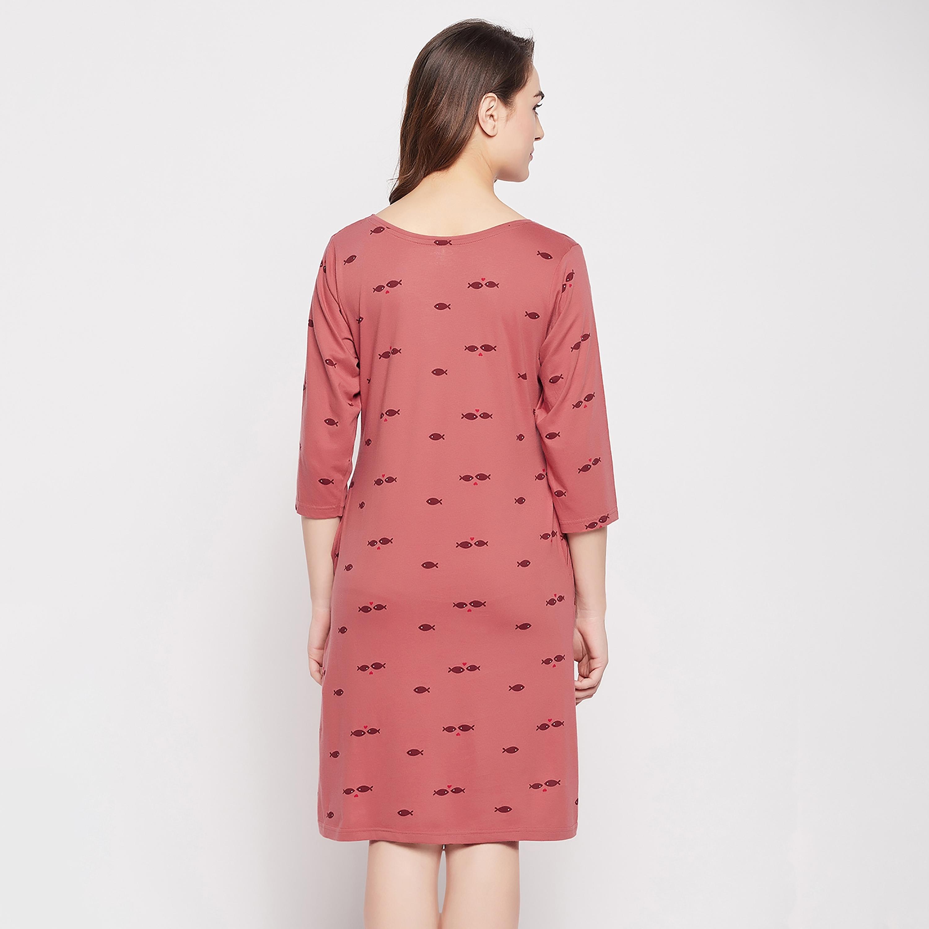 Clovia Printed Round Neck Knee Length Night Dress-women-clothing-nightwear-nighties-image-5