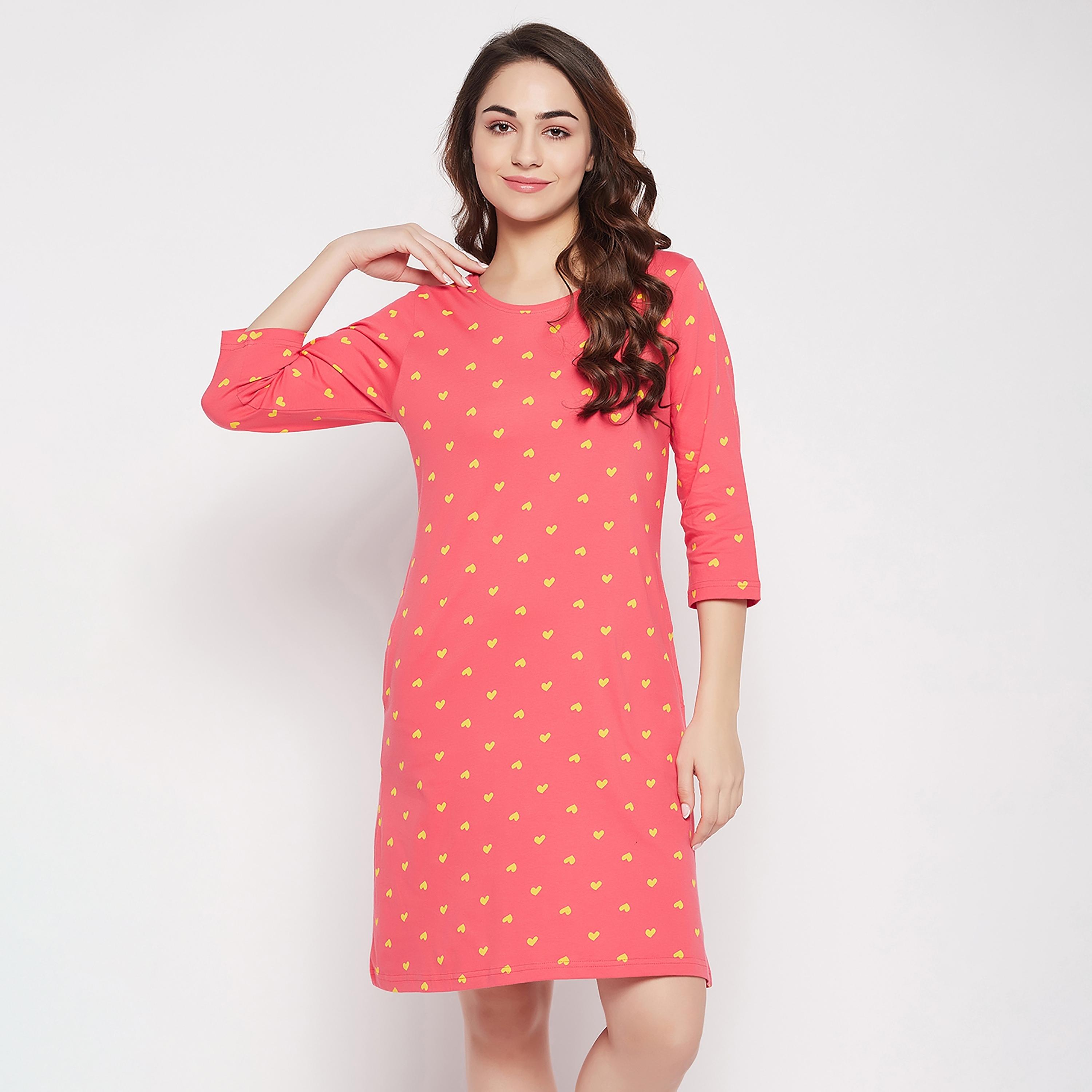 Clovia Printed Round Neck Knee Length Night Dress-women-clothing-nightwear-nighties-image-2