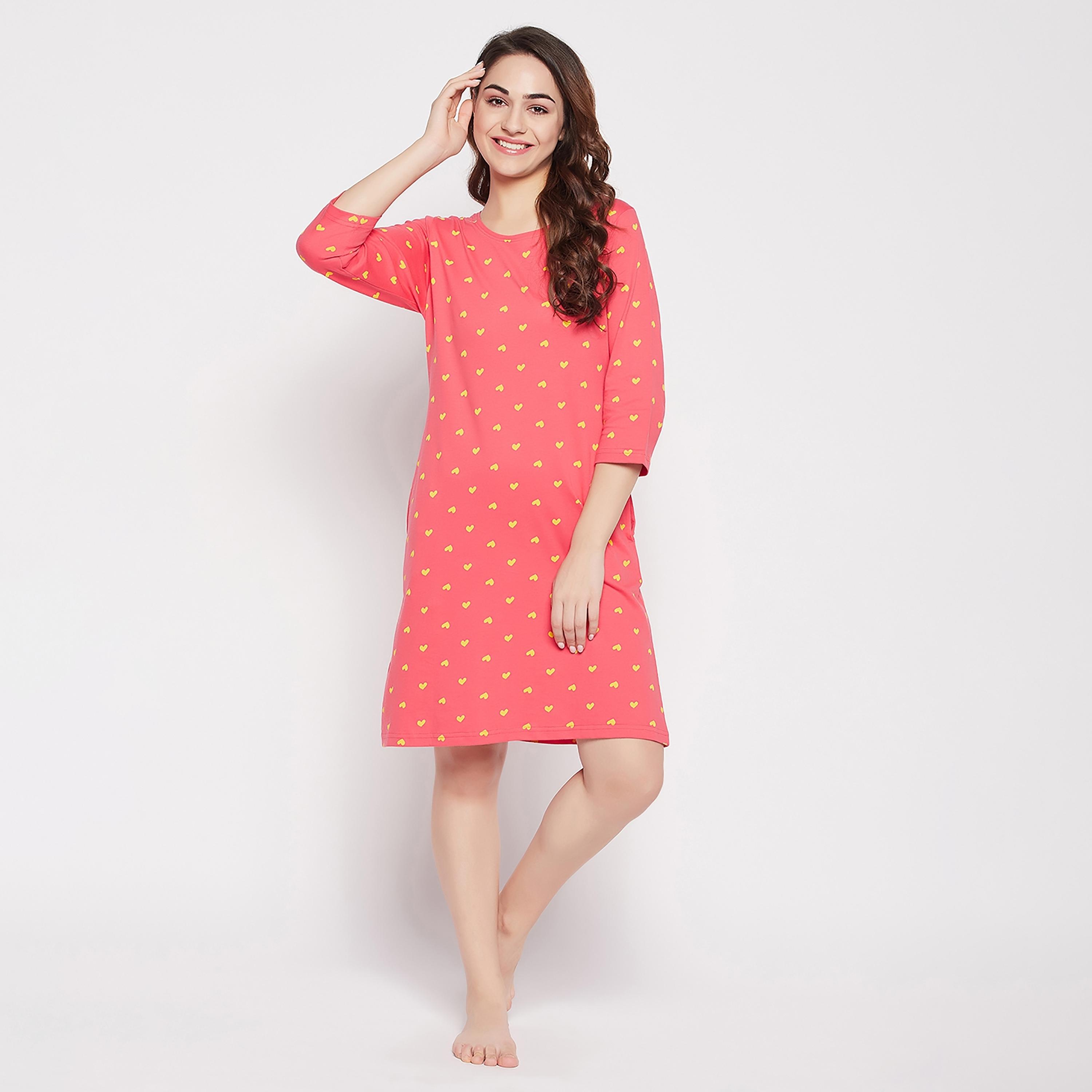 Clovia Printed Round Neck Knee Length Night Dress-women-clothing-nightwear-nighties-image-3