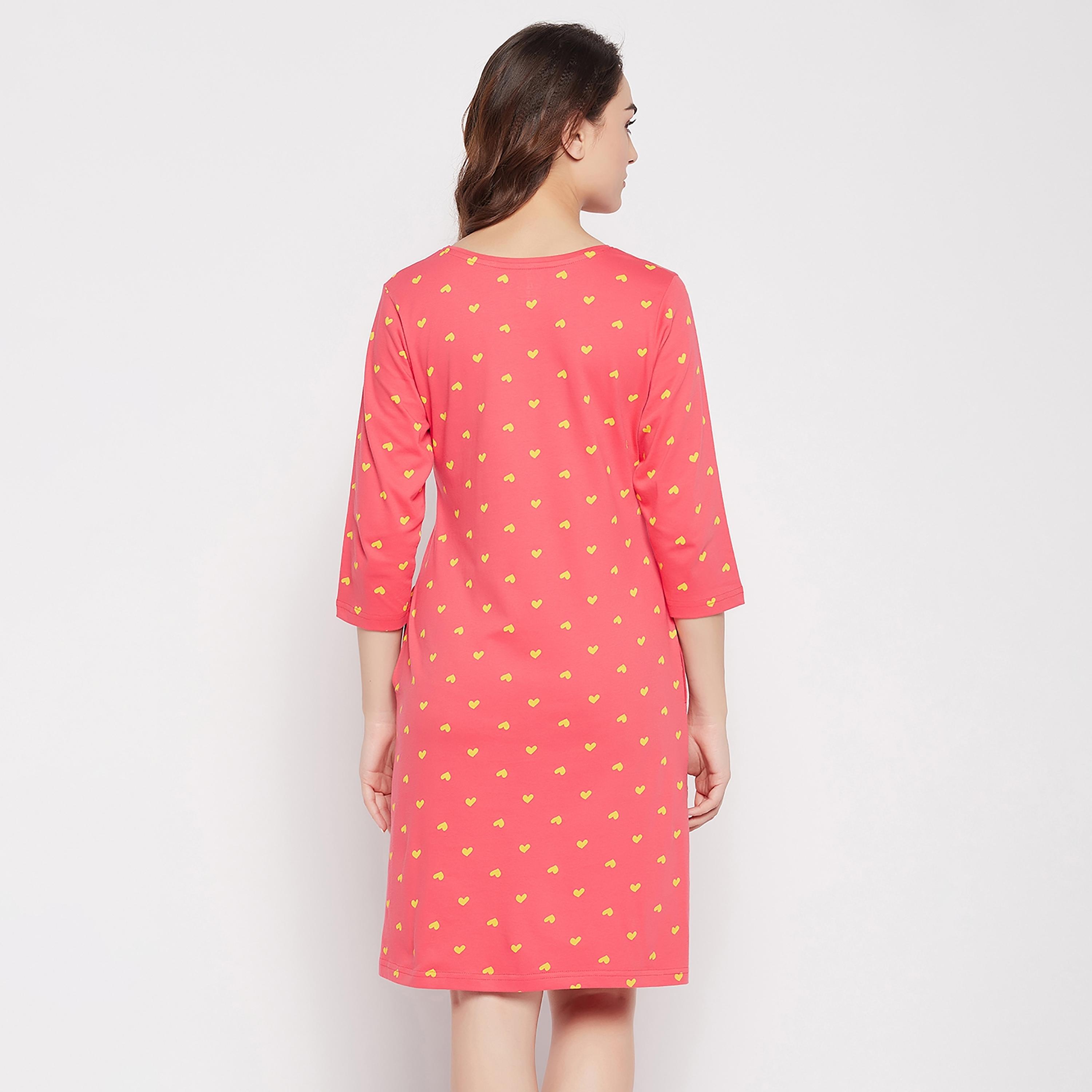 Clovia Printed Round Neck Knee Length Night Dress-women-clothing-nightwear-nighties-image-5
