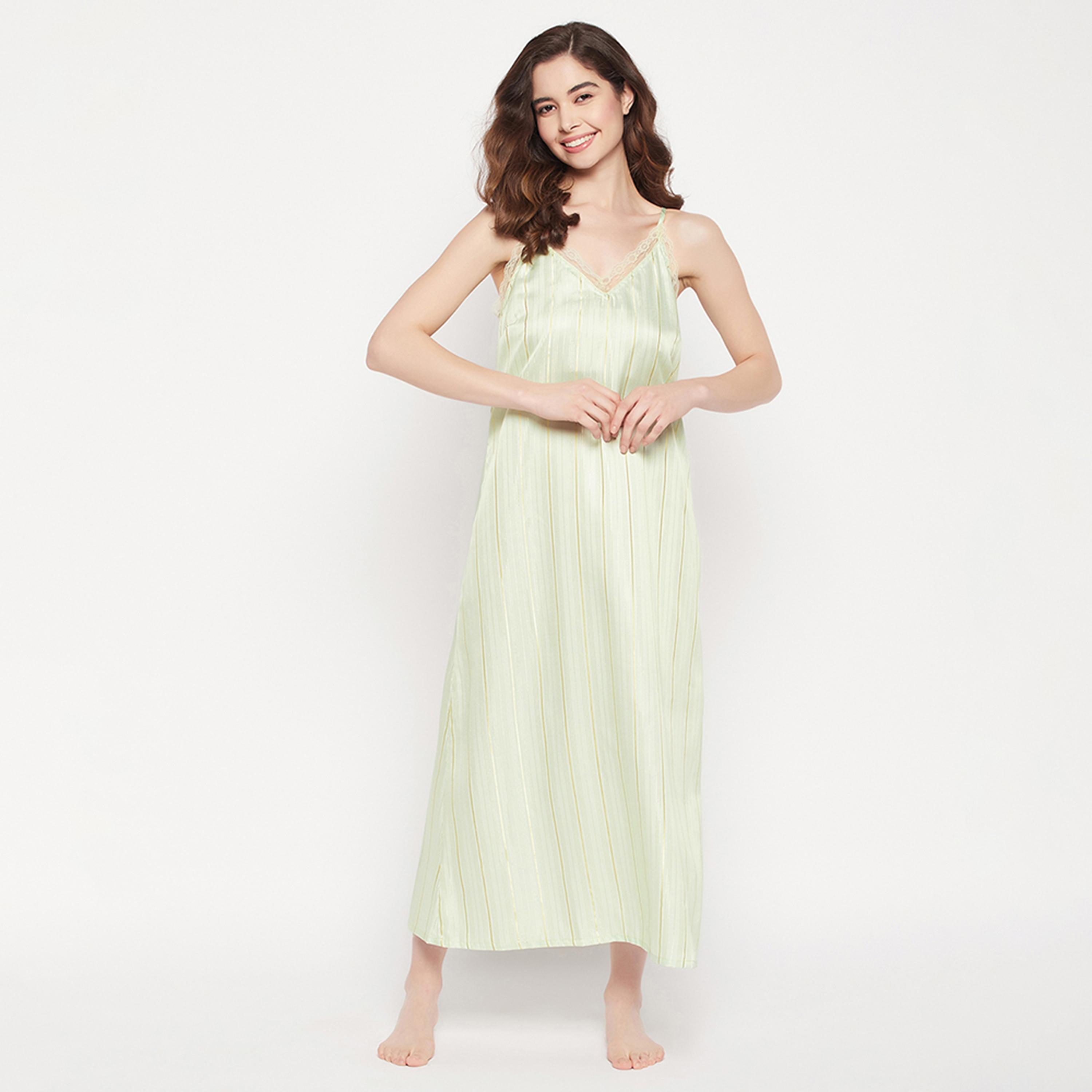 Clovia Chic Basic Long Women's Night Dress & Pretty Florals Robe in Mint Green - Satin-women-clothing-nightwear-robes-image-1