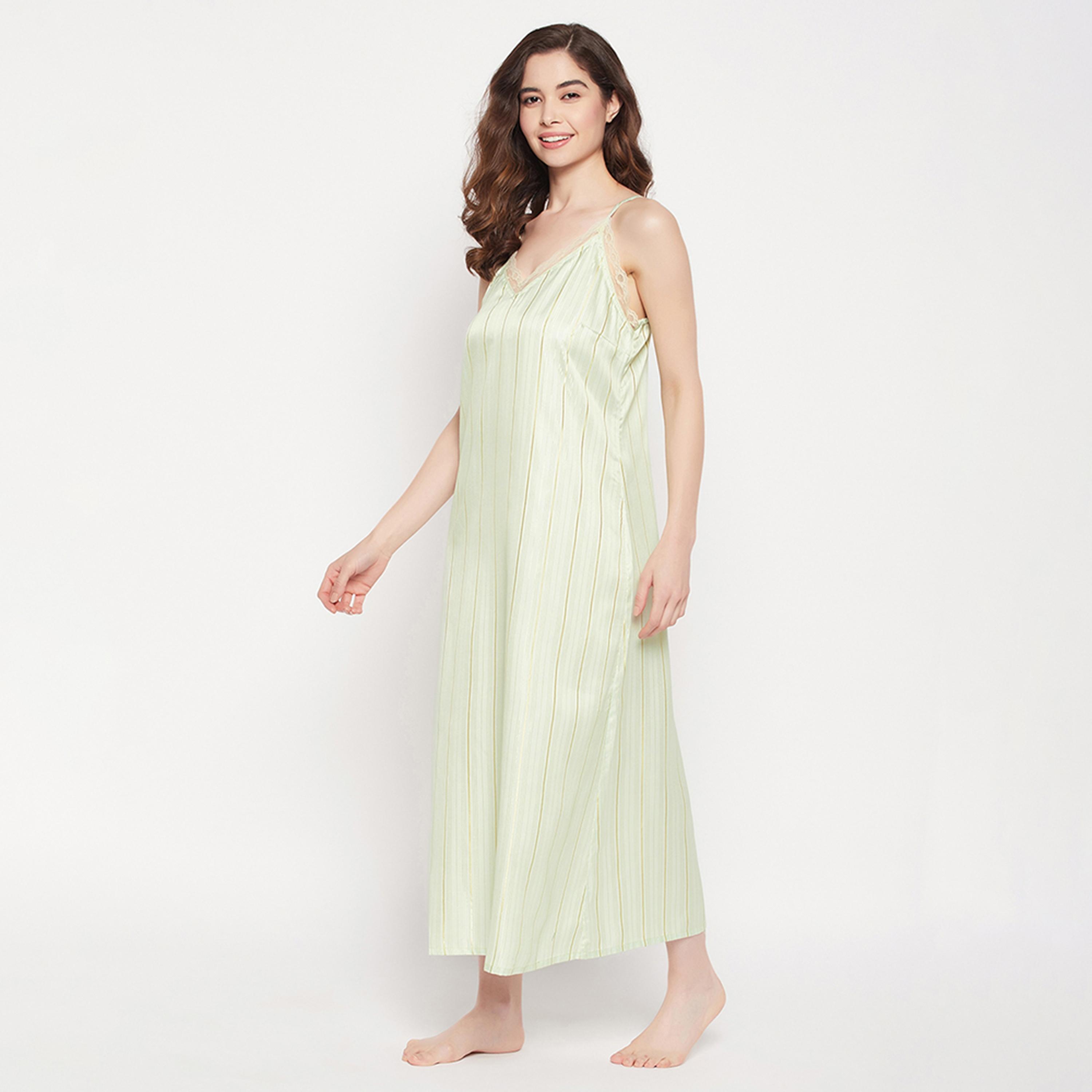 Clovia Chic Basic Long Women's Night Dress & Pretty Florals Robe in Mint Green - Satin-women-clothing-nightwear-robes-image-4