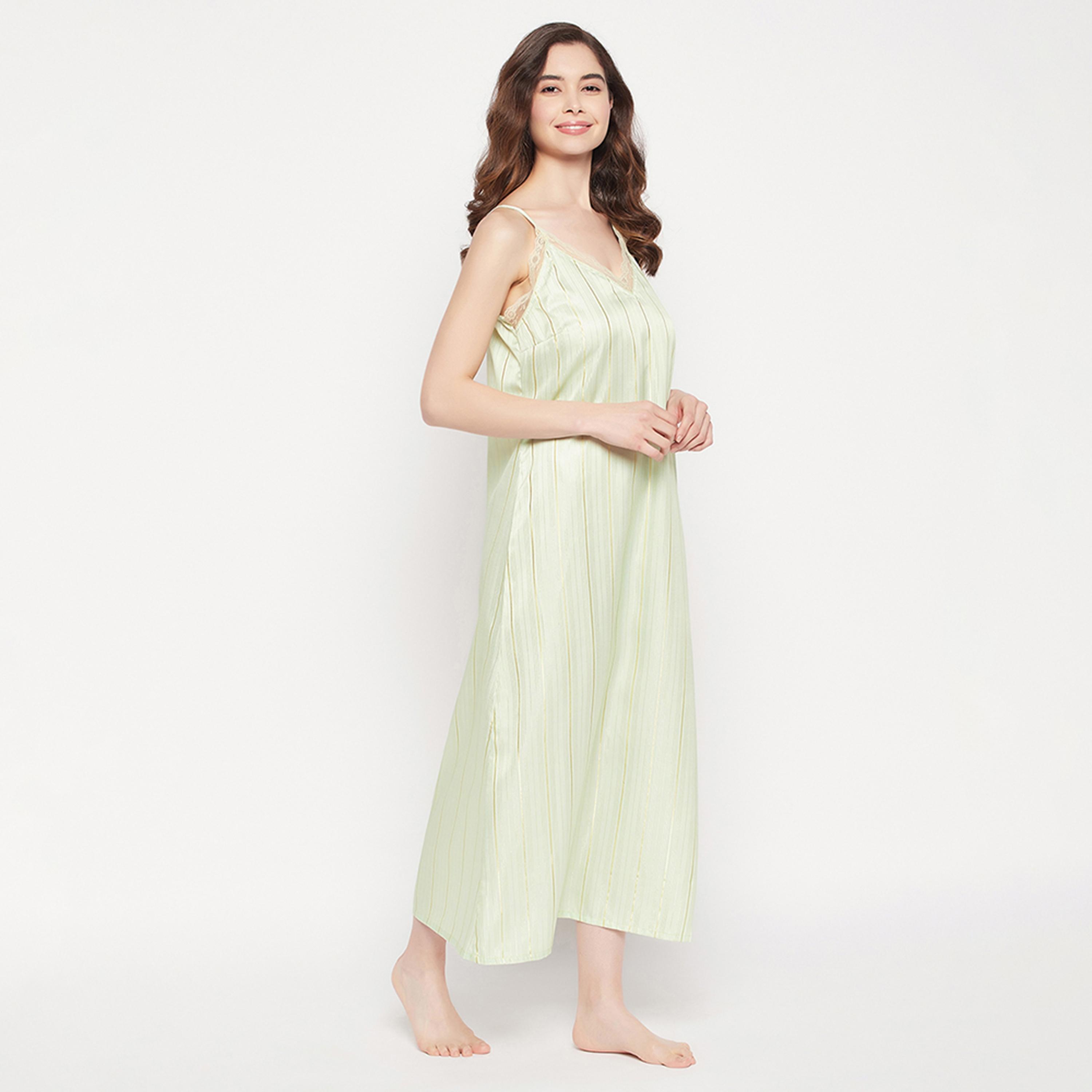Clovia Chic Basic Long Women's Night Dress & Pretty Florals Robe in Mint Green - Satin-women-clothing-nightwear-robes-image-7
