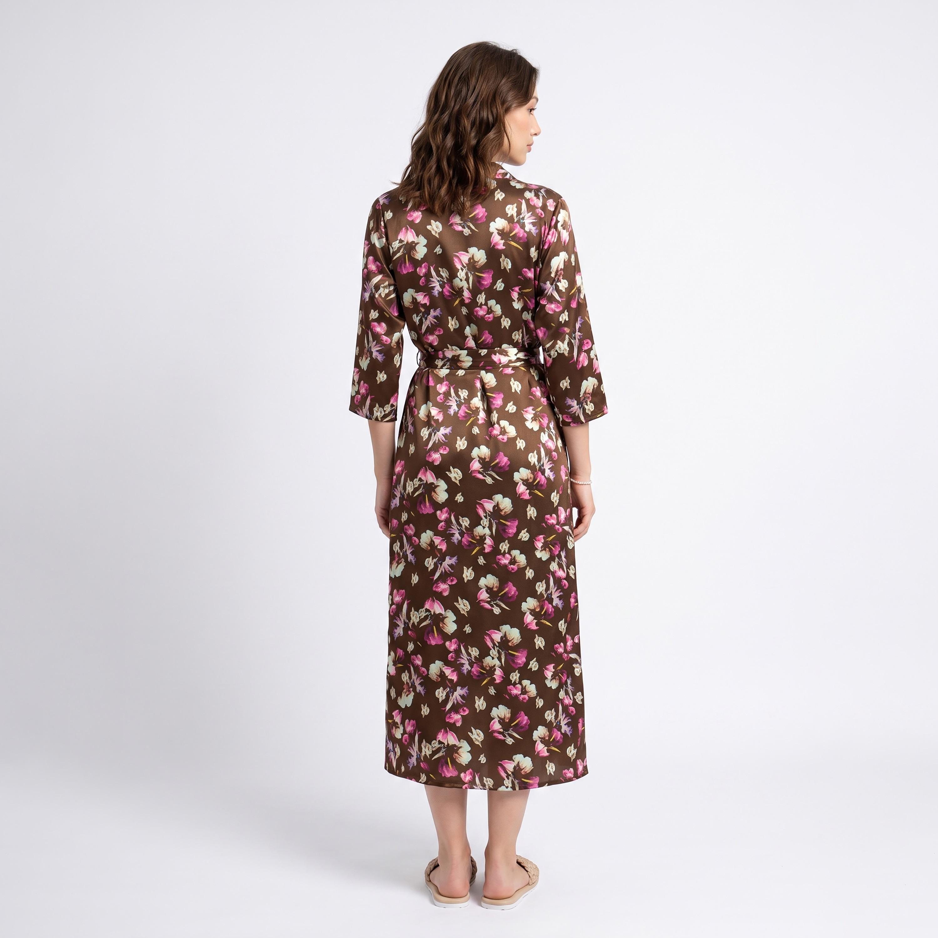 طقم قميص نوم طويل (نايتي) وروب من الساتان باللون النبيذي للنساء من كلوفيا-women-clothing-nightwear-robes-image-4