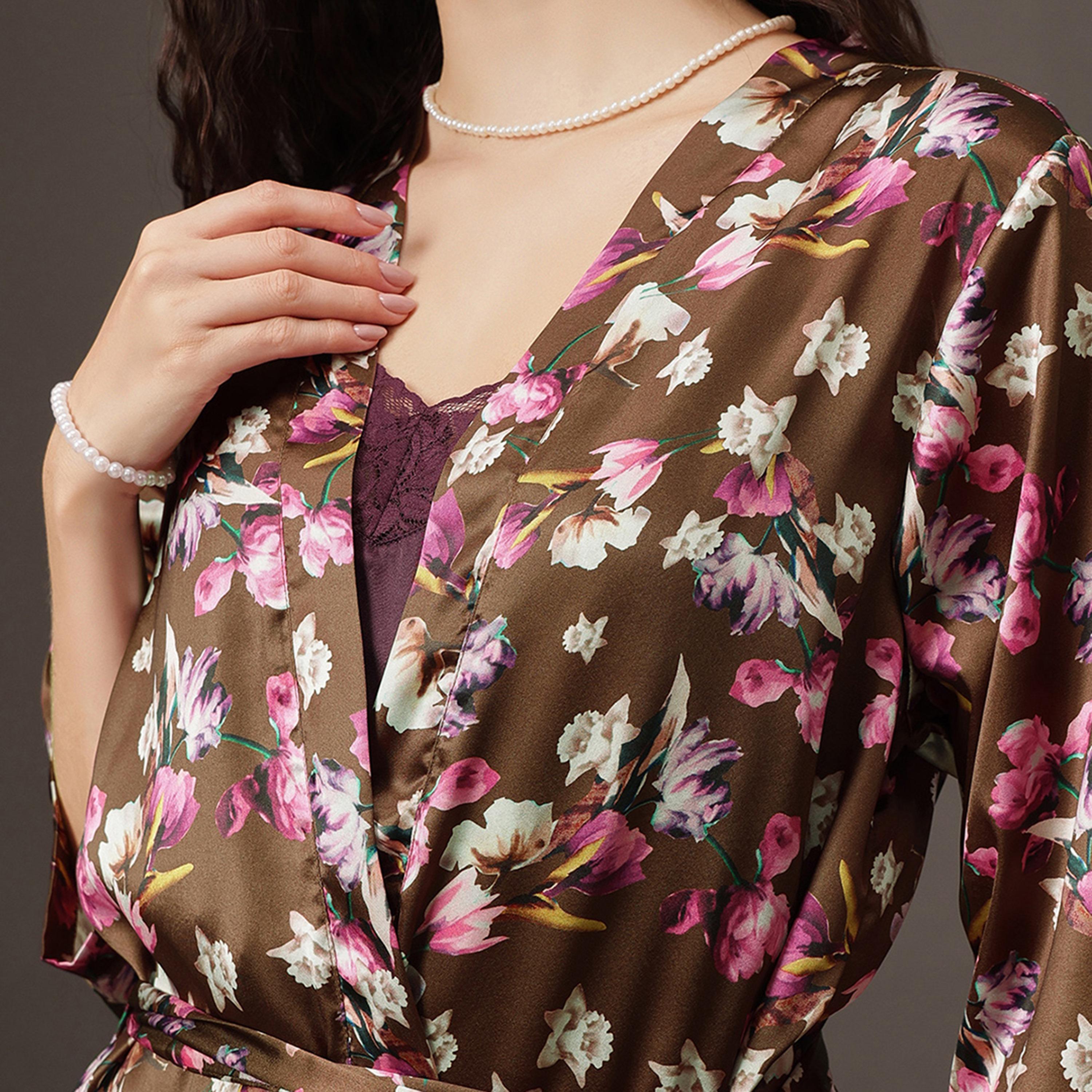 طقم قميص نوم طويل (نايتي) وروب من الساتان باللون النبيذي للنساء من كلوفيا-women-clothing-nightwear-robes-image-6
