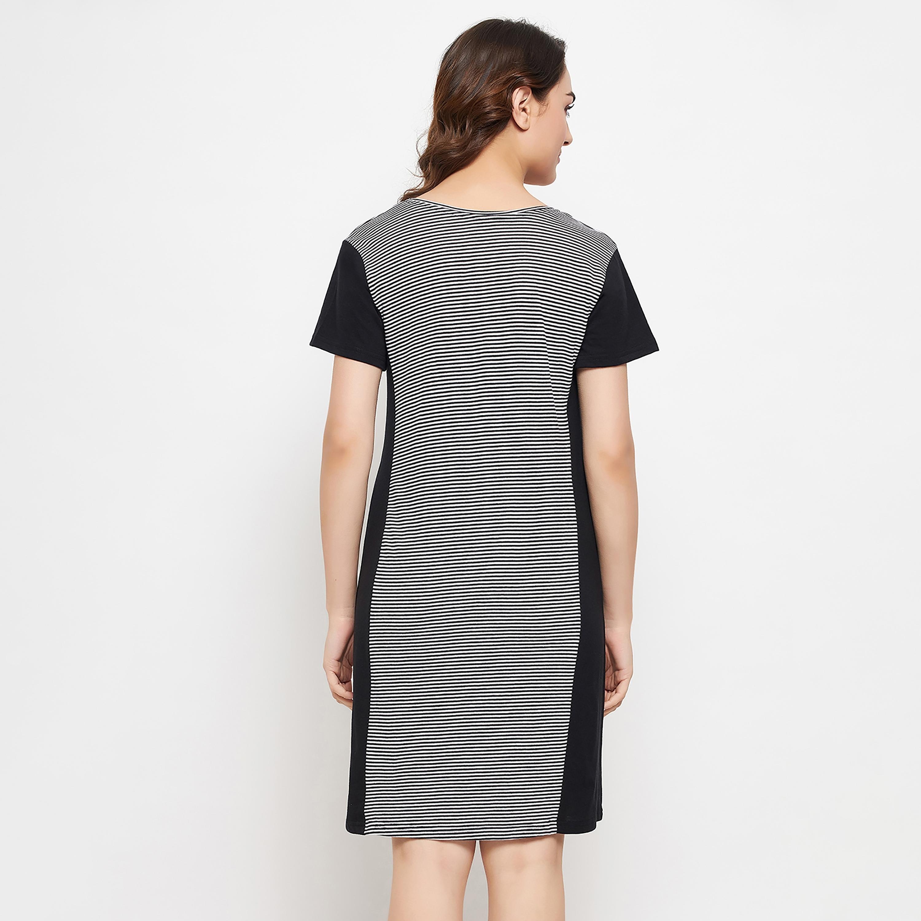 Clovia Stripes Round Neck Knee Length Night Dress-women-clothing-nightwear-nighties-image-5