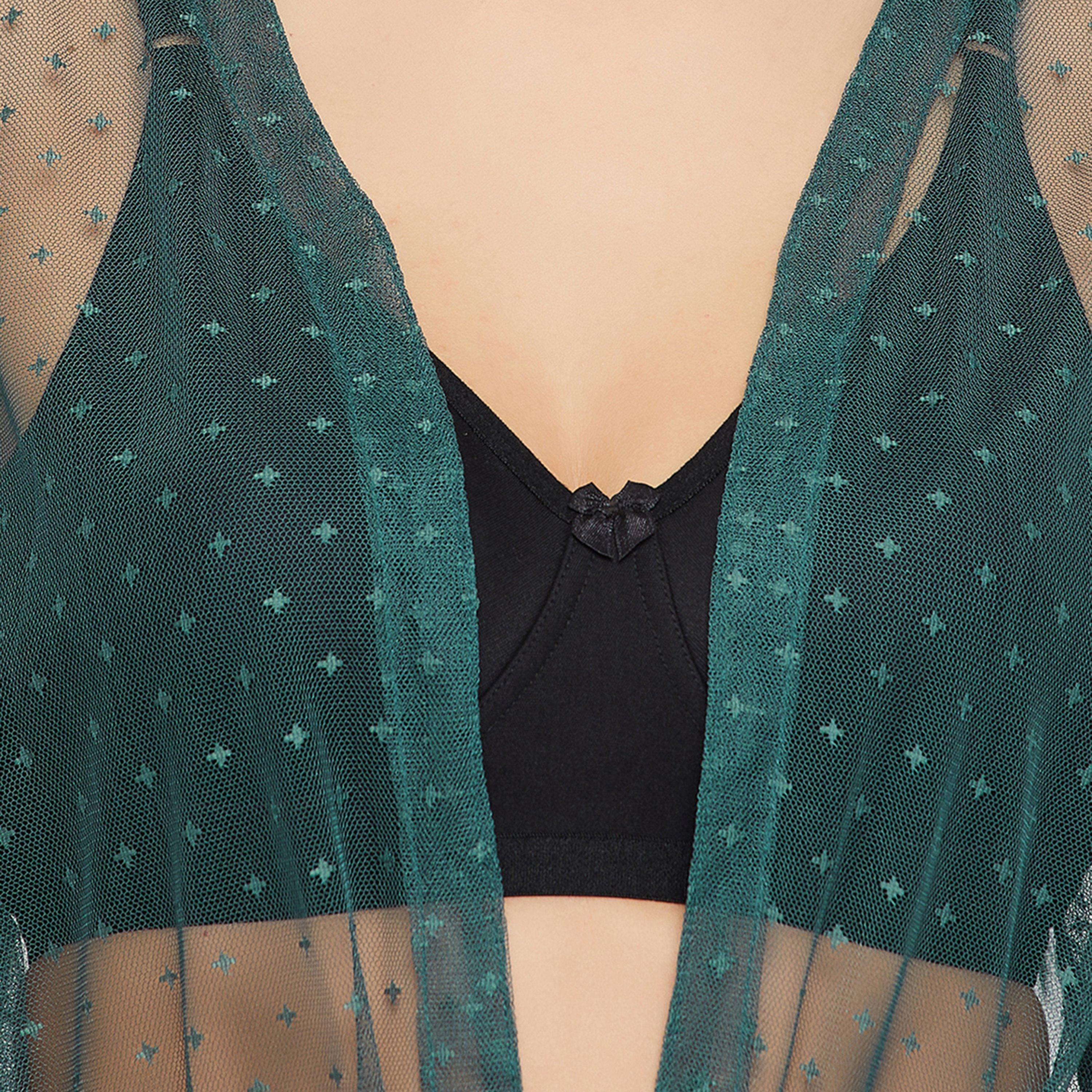 Clovia Chic Basic Sheer Women's Robe in Green-women-clothing-nightwear-robes-image-6