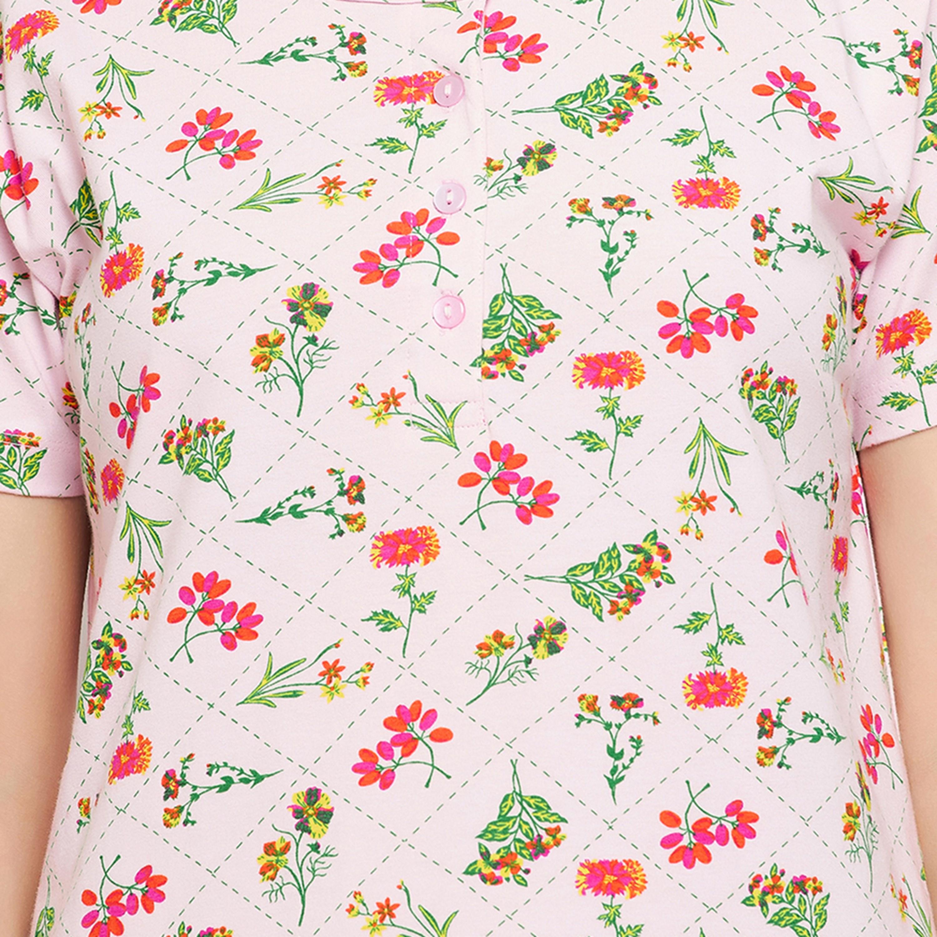 Clovia Pretty Florals Long Women's Night Dress in Pink - 100% Cotton-women-clothing-nightwear-nighties-image-6
