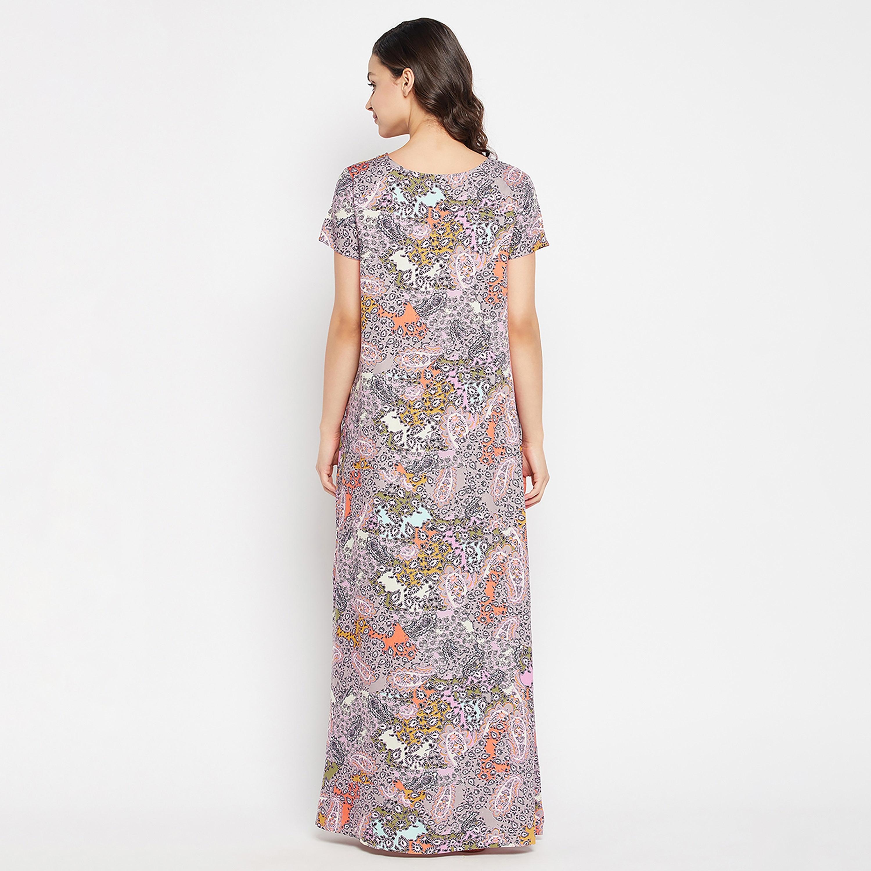 قميص نوم نسائي طويل بطبعة بيزلي متعدد الألوان من كلوفيا - رايون-women-clothing-nightwear-nighties-image-4