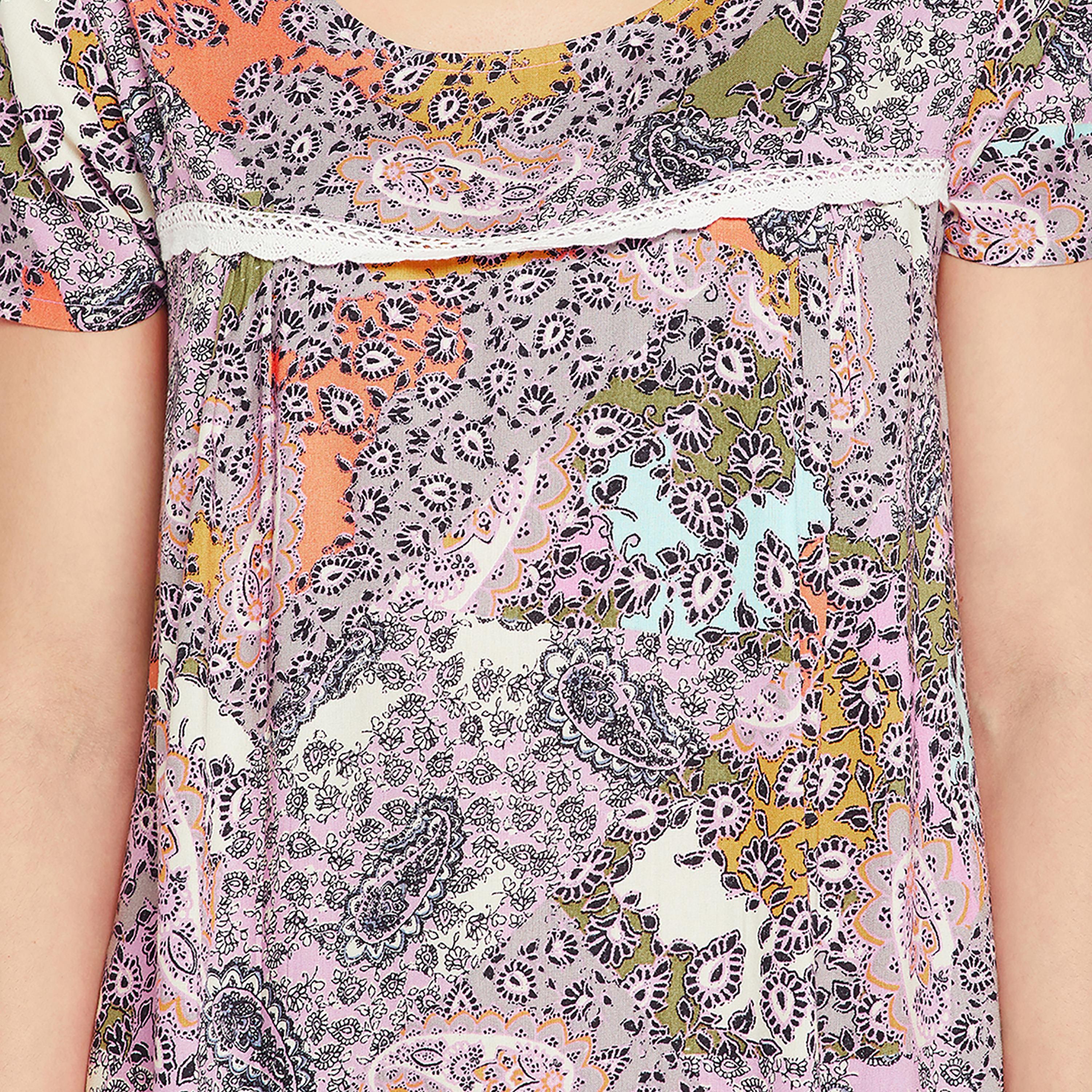 Clovia Paisley Print Long Women's Nighty in Multicolour - Rayon-women-clothing-nightwear-nighties-image-5