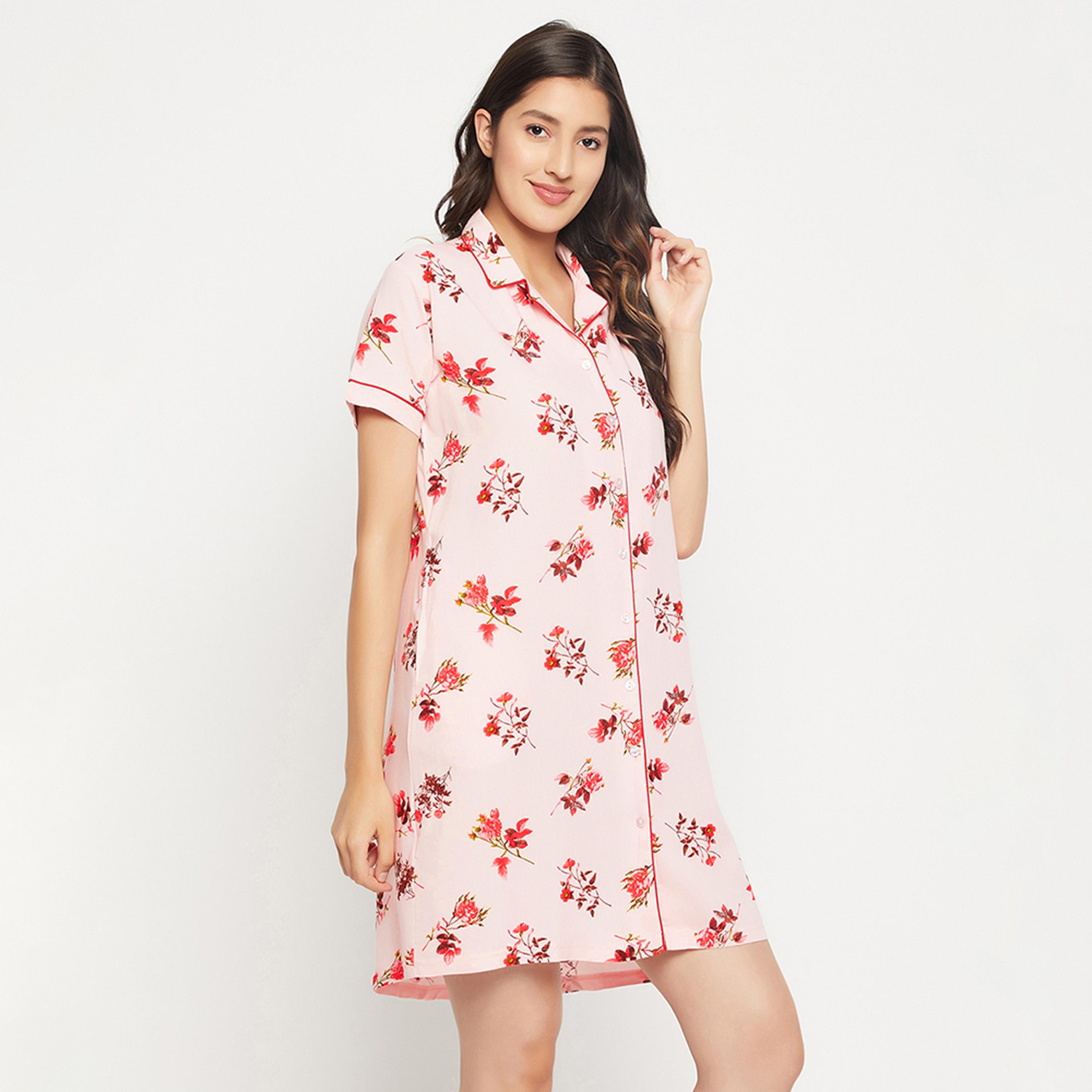 قميص نوم "بريتي فلورالز" - ريون وردي فاتح من كلوفيا-women-clothing-nightwear-nighties-image-3