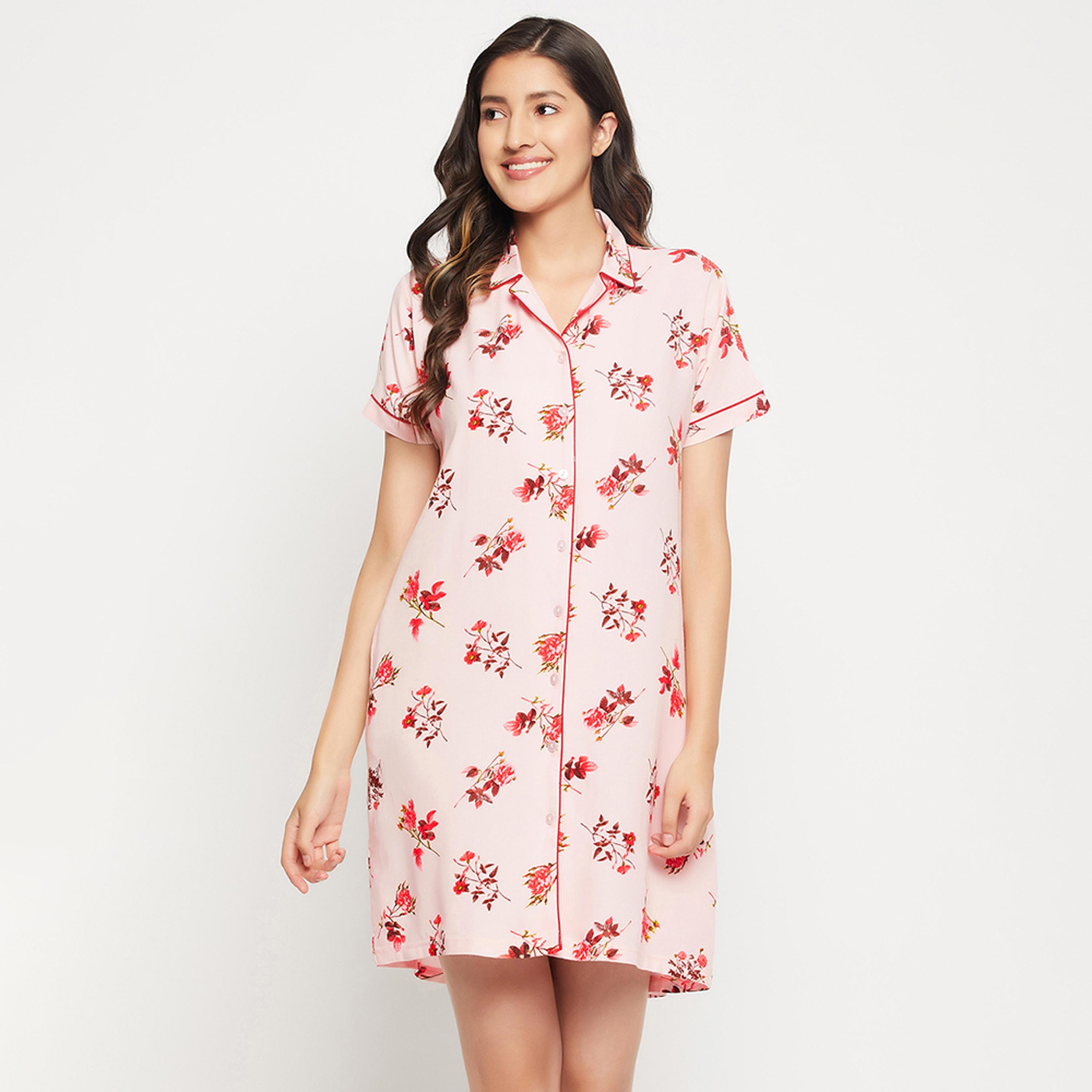 قميص نوم "بريتي فلورالز" - ريون وردي فاتح من كلوفيا-women-clothing-nightwear-nighties-image-7