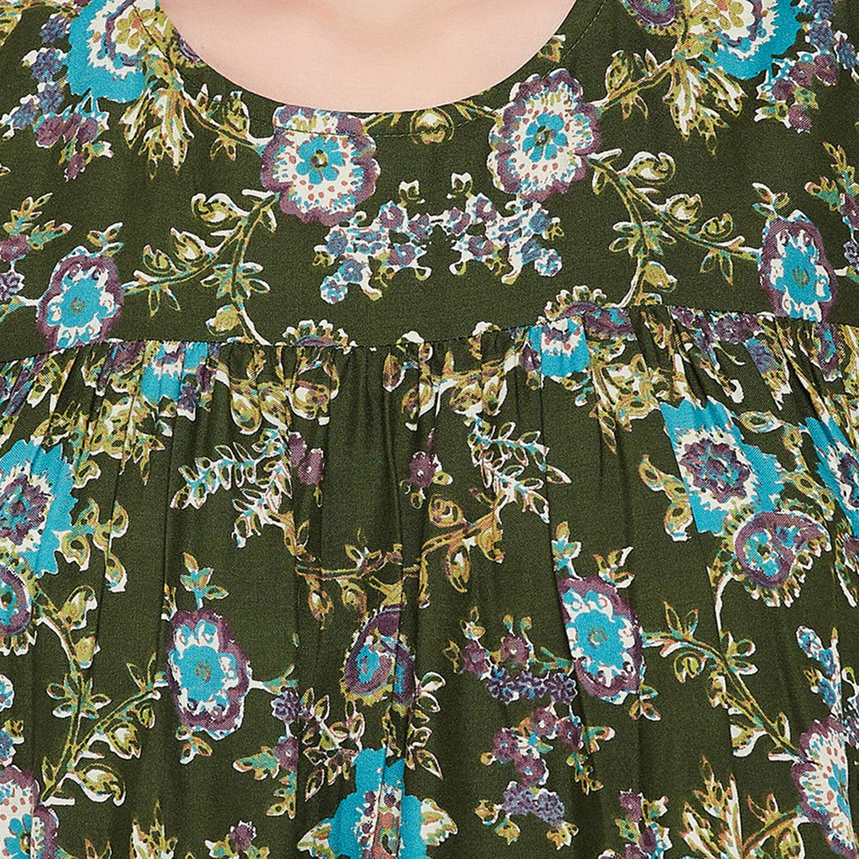 Clovia Pretty Florals Long Women's Night Dress in Dark Green - Rayon-women-clothing-nightwear-nighties-image-6