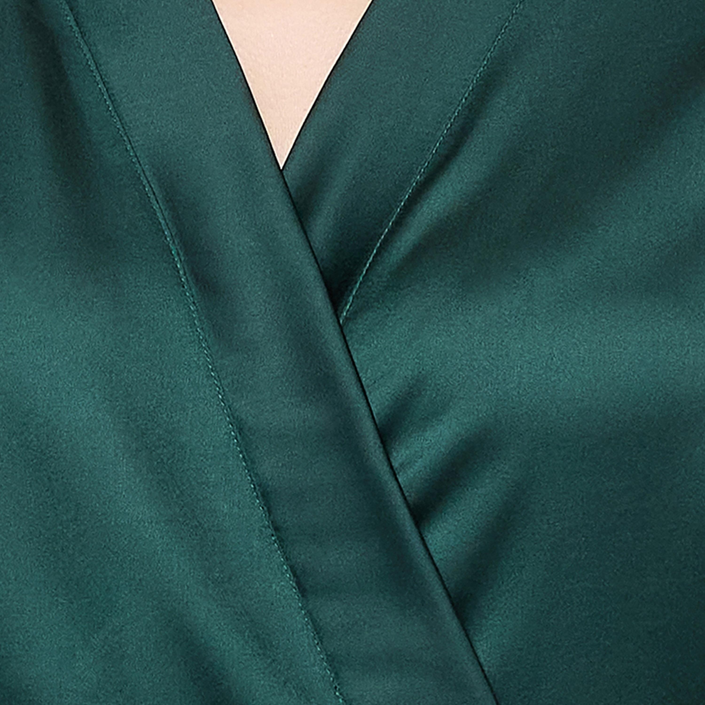 Clovia Chic Basic Long Women's Robe in Dark Green - Satin-women-clothing-nightwear-robes-image-5