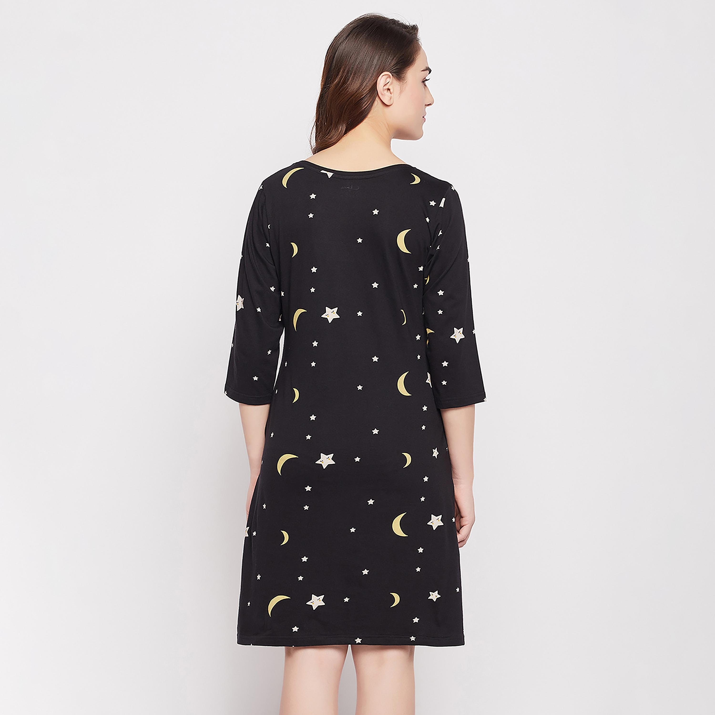 فستان نوم نسائي قصير بطبعة سمكة باللون الأسود من كلوفيا - قطن خالص-women-clothing-nightwear-nighties-image-5