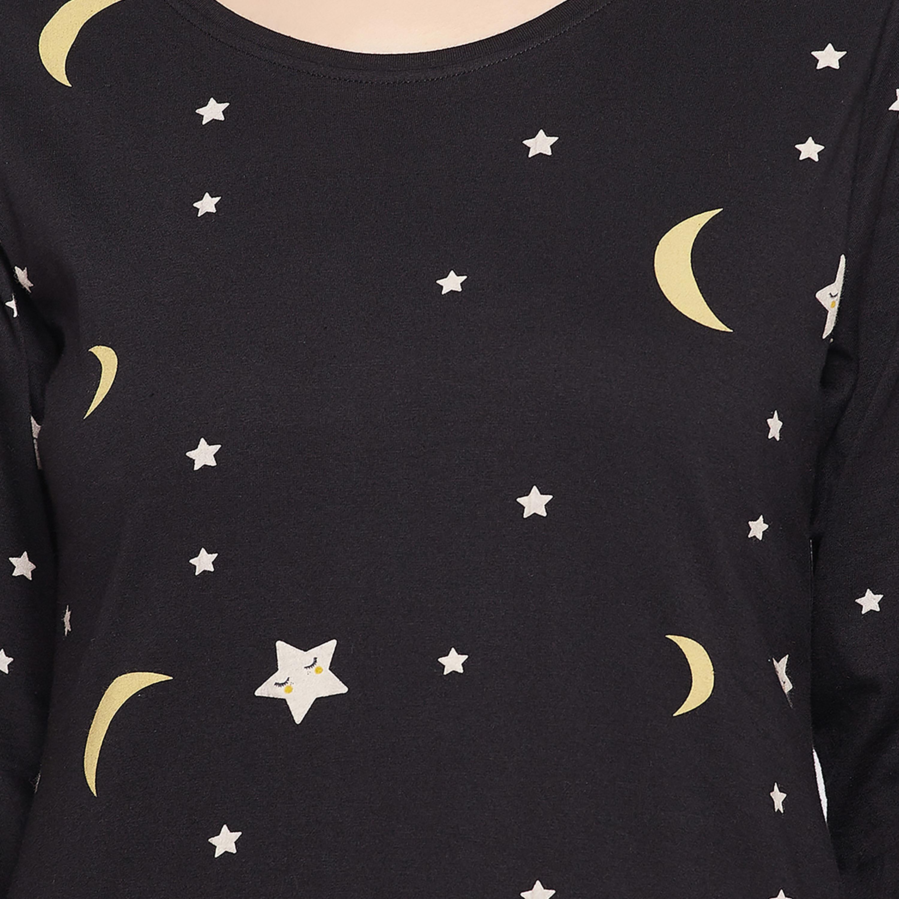 فستان نوم نسائي قصير بطبعة سمكة باللون الأسود من كلوفيا - قطن خالص-women-clothing-nightwear-nighties-image-6