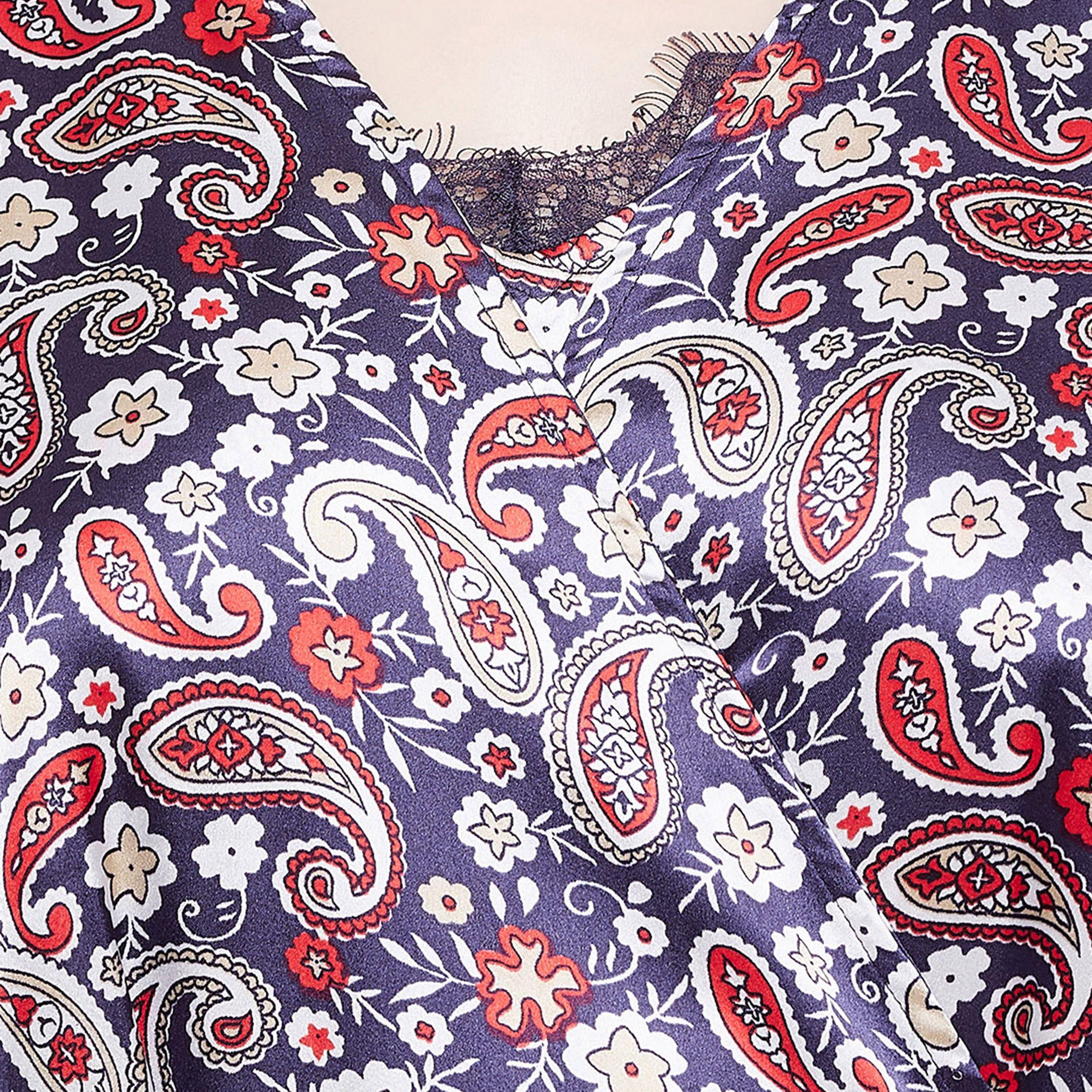 طقم فستان نوم قصير بطبعة بيزلي وروب نسائي باللون الأزرق الداكن من كلوفيا - ساتان-women-clothing-nightwear-robes-image-9