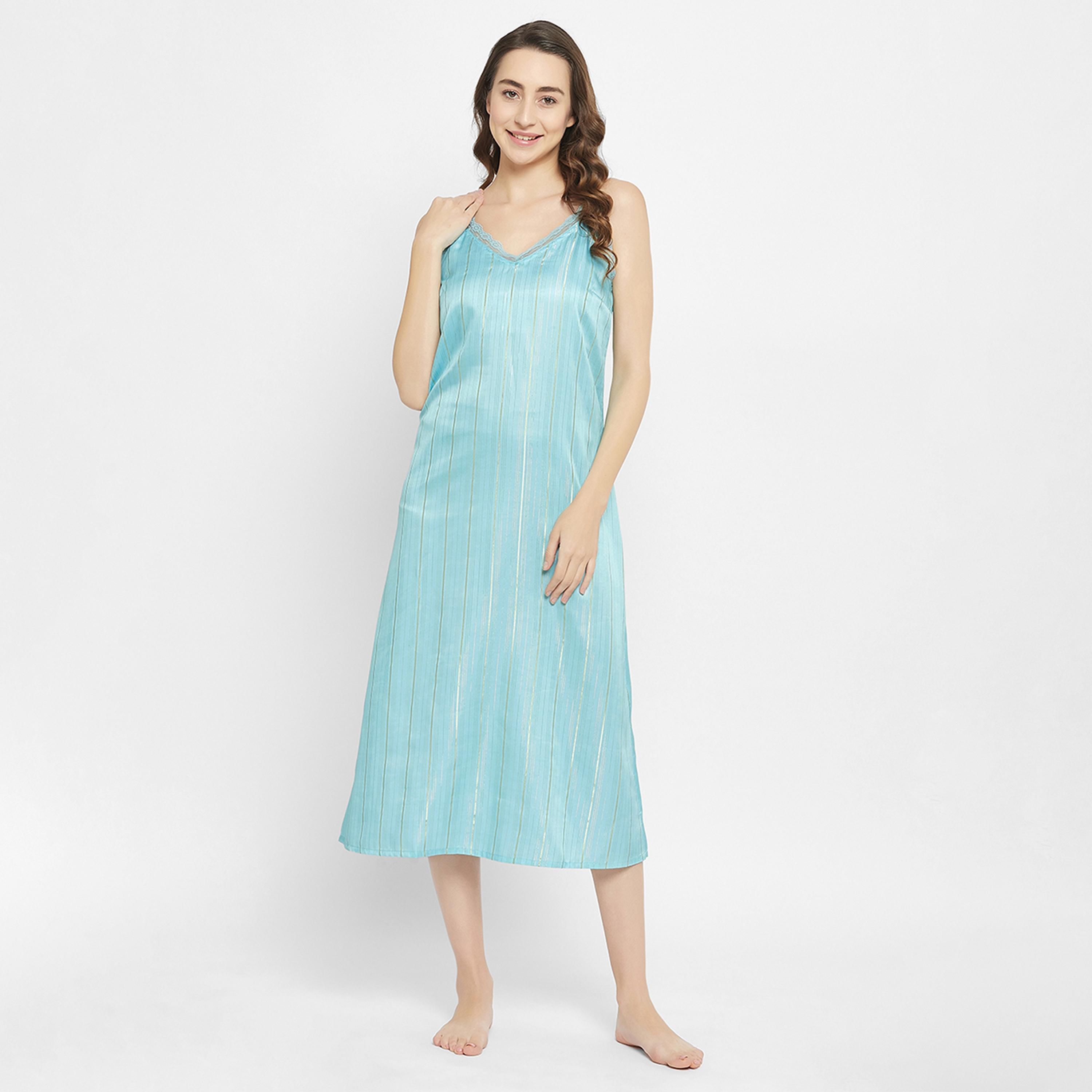 Clovia Chic Basic Long Night Dress & Pretty Floral Women's Robe in Sky Blue - Satin-women-clothing-nightwear-robes-image-6