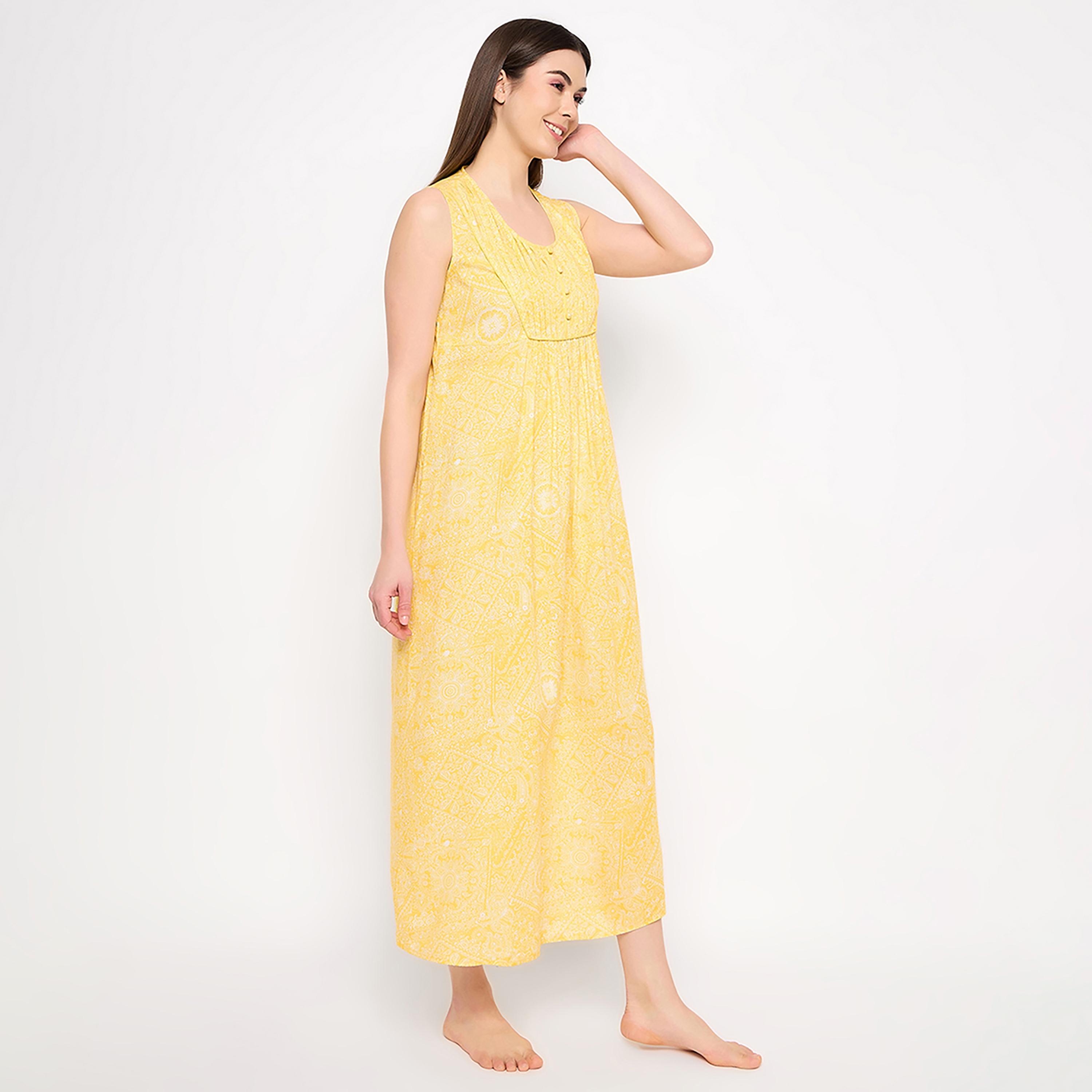 قميص نوم نسائي طويل مطبوع عليه بريتي مي بريتي باللون الأصفر من كلوفيا - رايون-women-clothing-nightwear-nighties-image-3