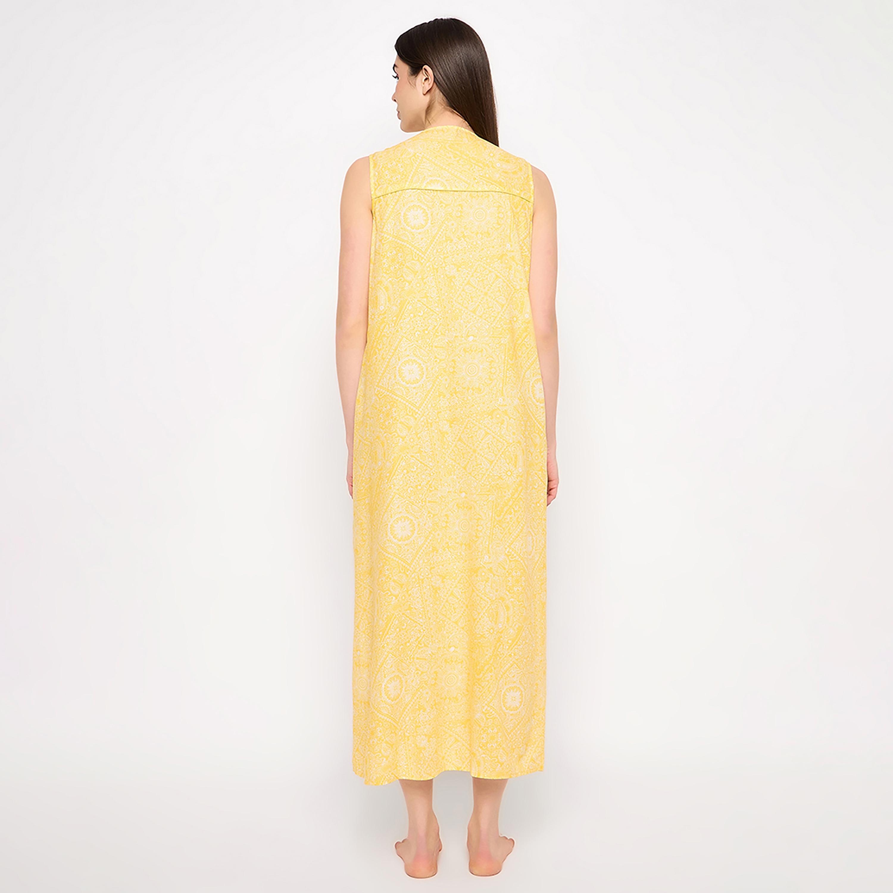 Clovia Print Me Pretty Long Women's Nighty in Yellow - Rayon-women-clothing-nightwear-nighties-image-4