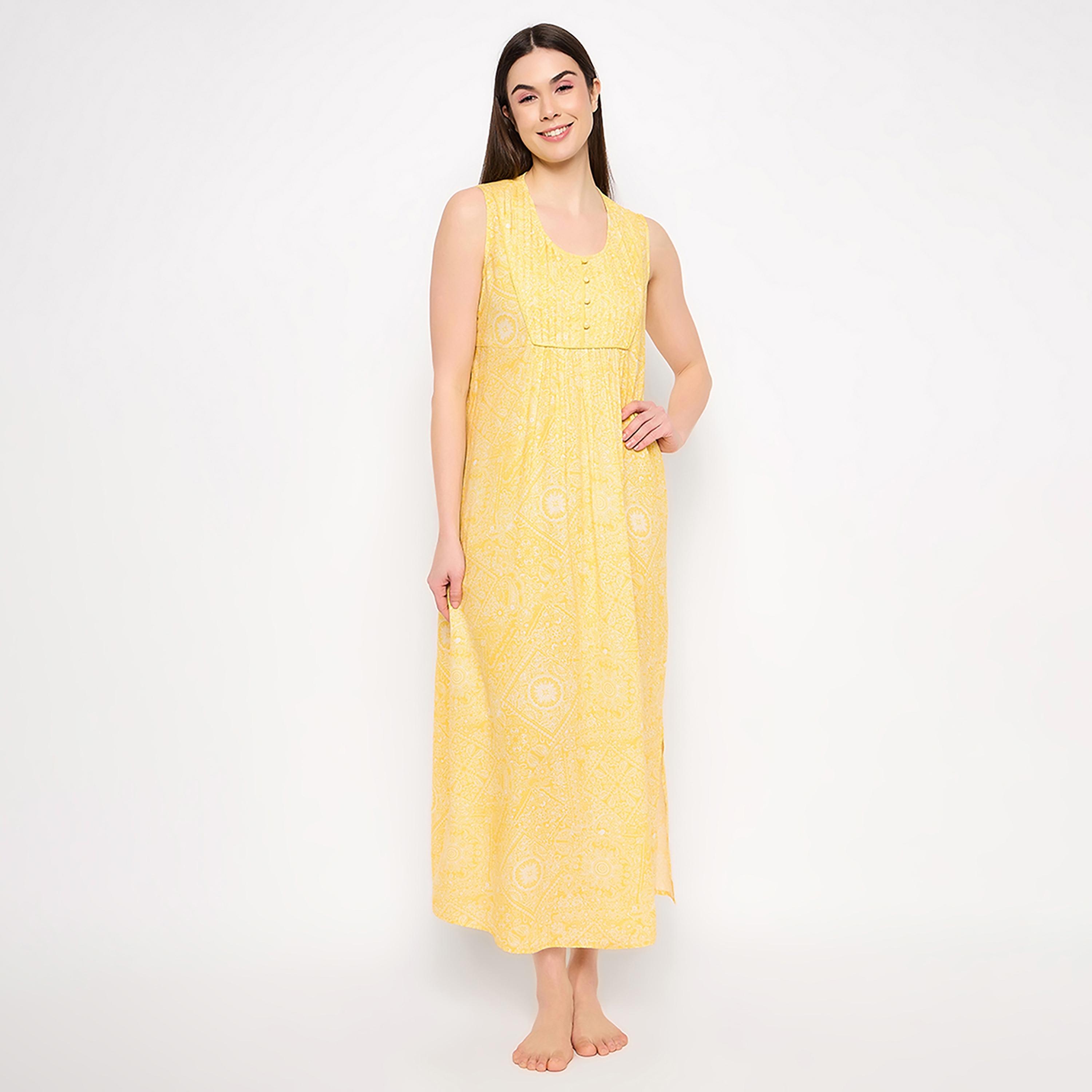 قميص نوم نسائي طويل مطبوع عليه بريتي مي بريتي باللون الأصفر من كلوفيا - رايون-women-clothing-nightwear-nighties-image-7