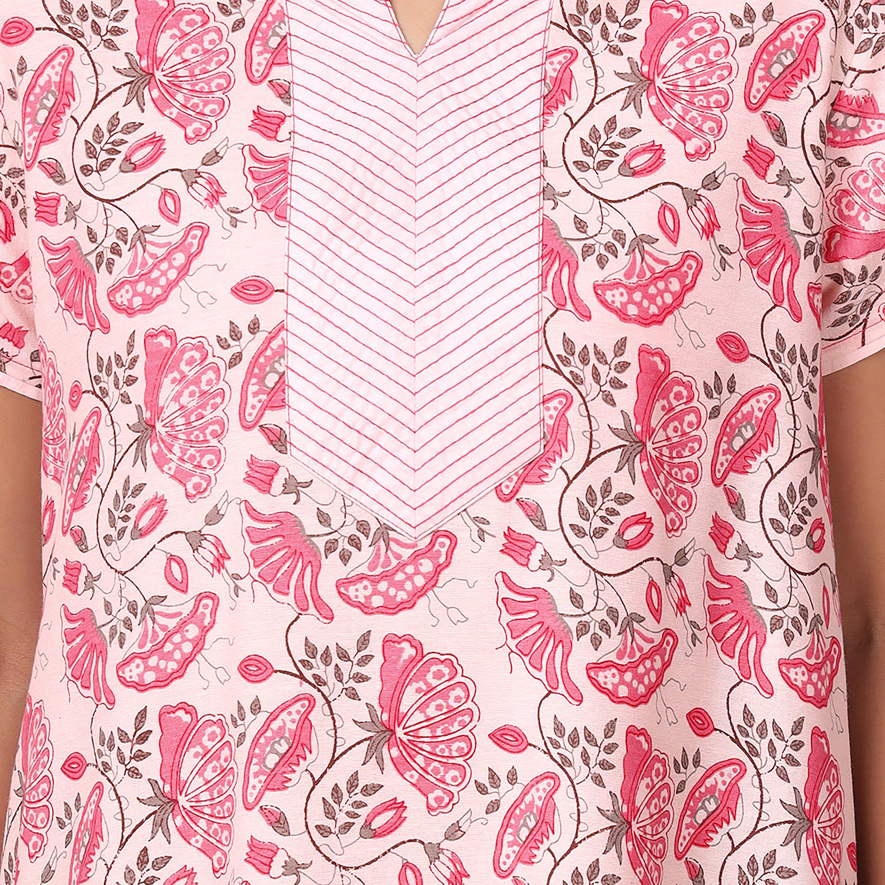 Clovia Floral Print Long Women's Nighty in Pink - Cotton-women-clothing-nightwear-nighties-image-6