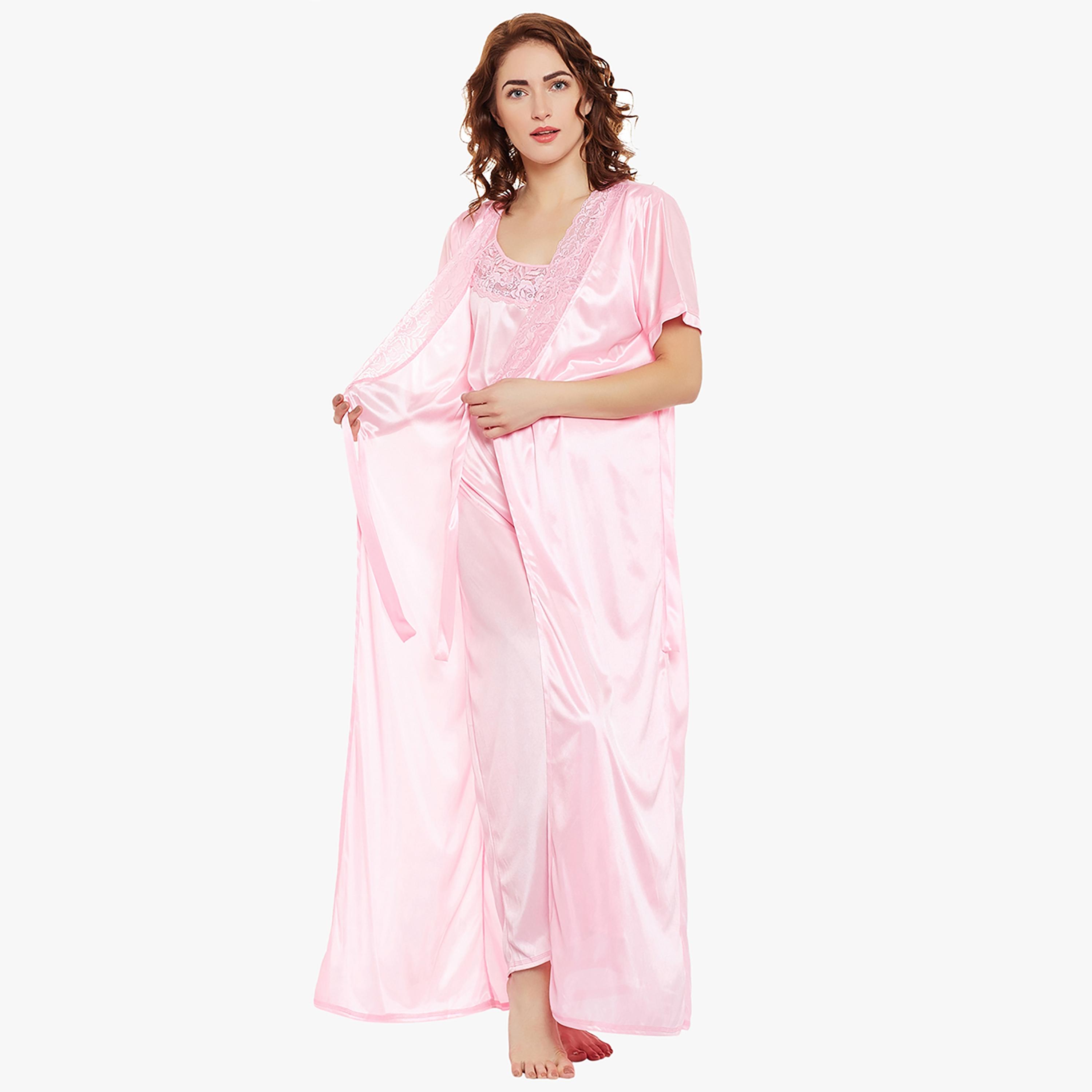 Clovia Solid Round Neck Night Dress with Robe-women-clothing-nightwear-nighties-image-2