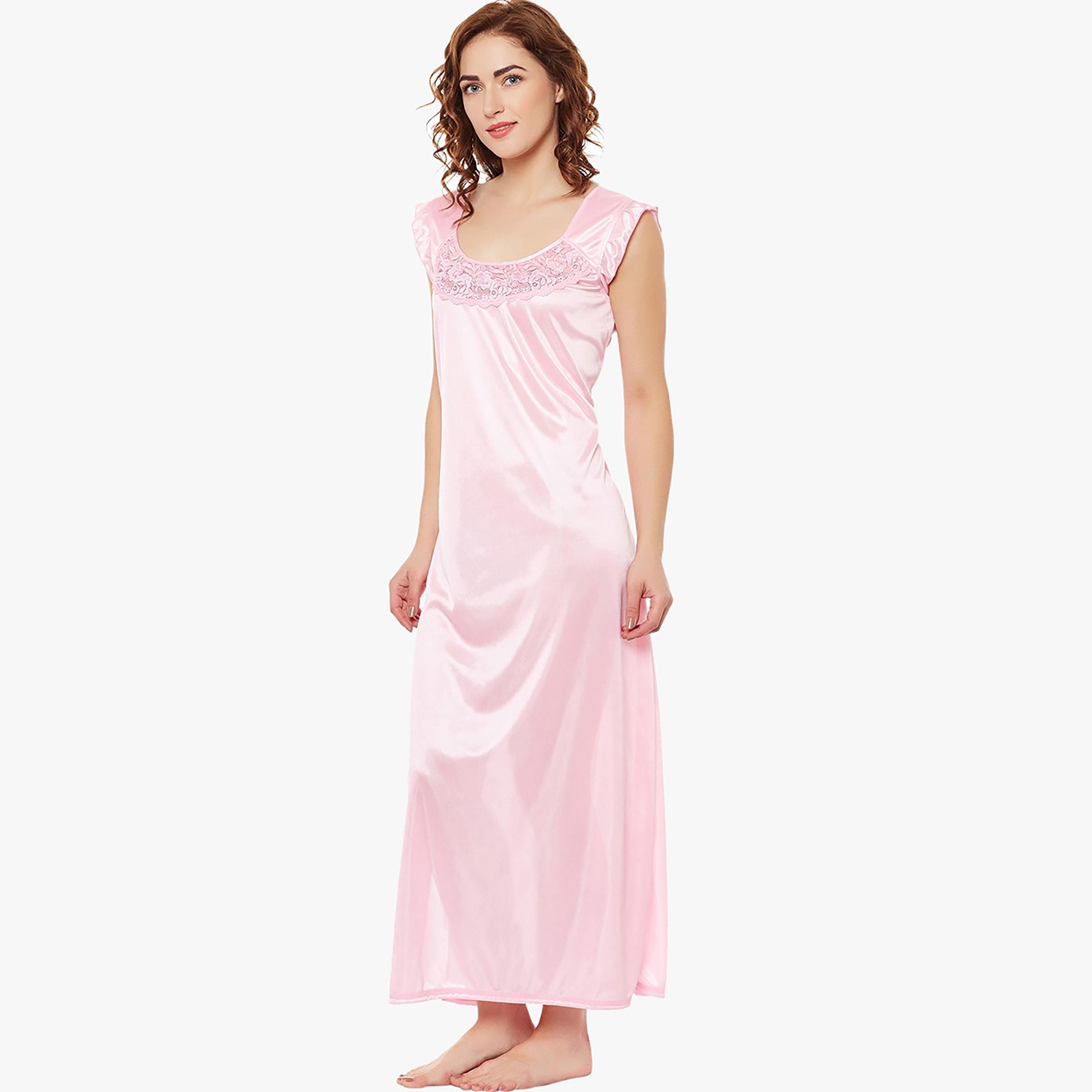 Clovia Solid Round Neck Night Dress with Robe-women-clothing-nightwear-nighties-image-3