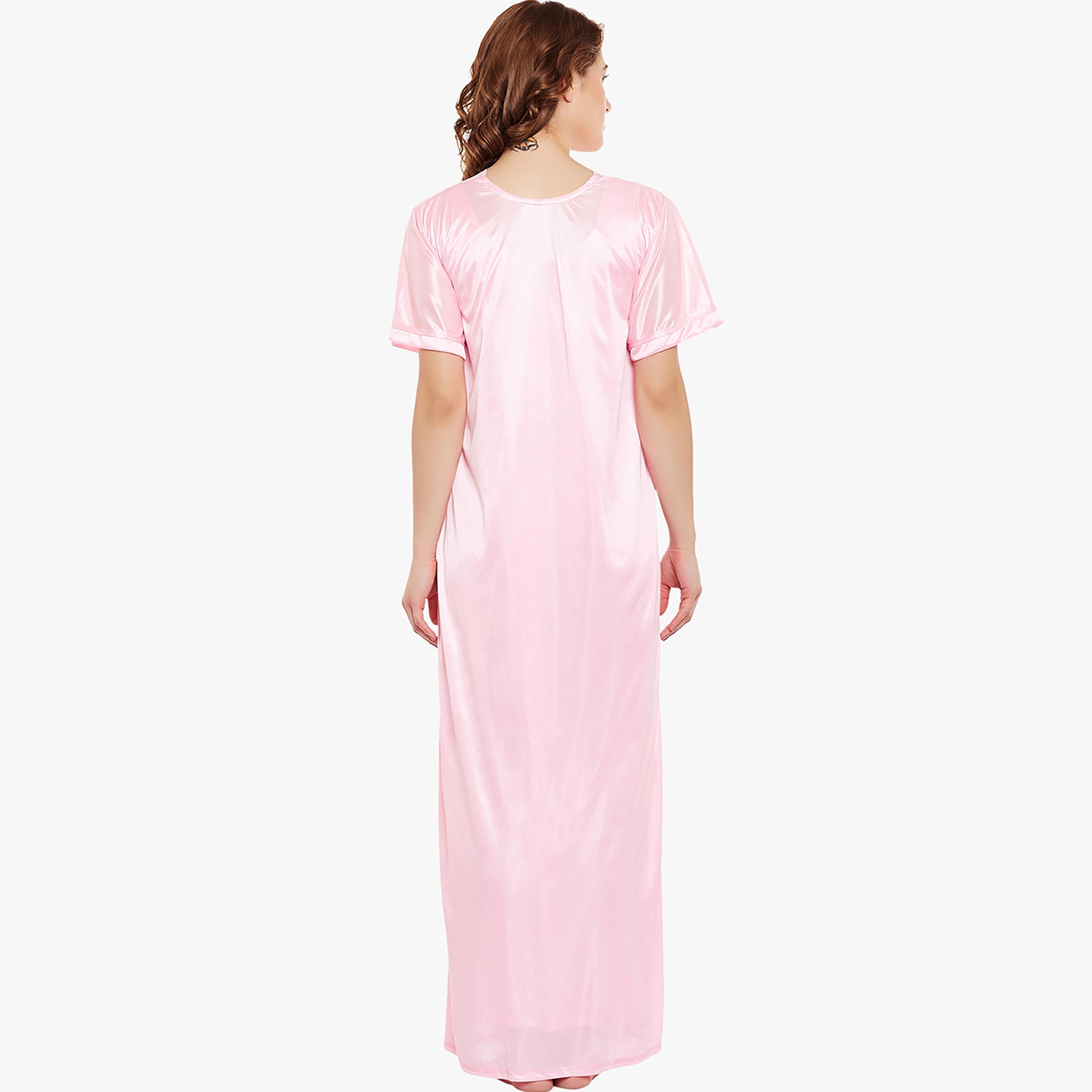 Clovia Solid Round Neck Night Dress with Robe-women-clothing-nightwear-nighties-image-5