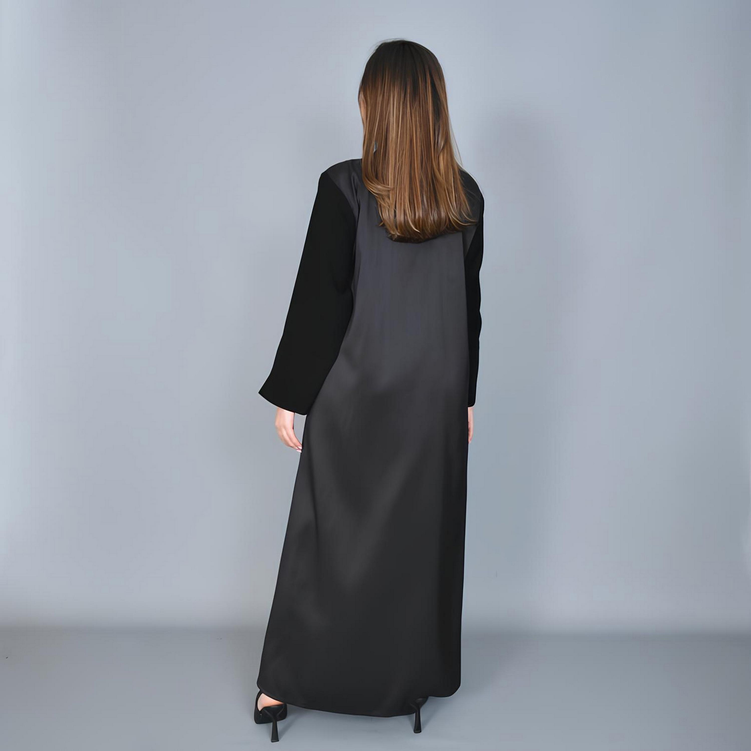 Hawraa Grey Dual Tone Beaded Linen Women's Evening Abaya-women-arabicclothing-abayas-image-6