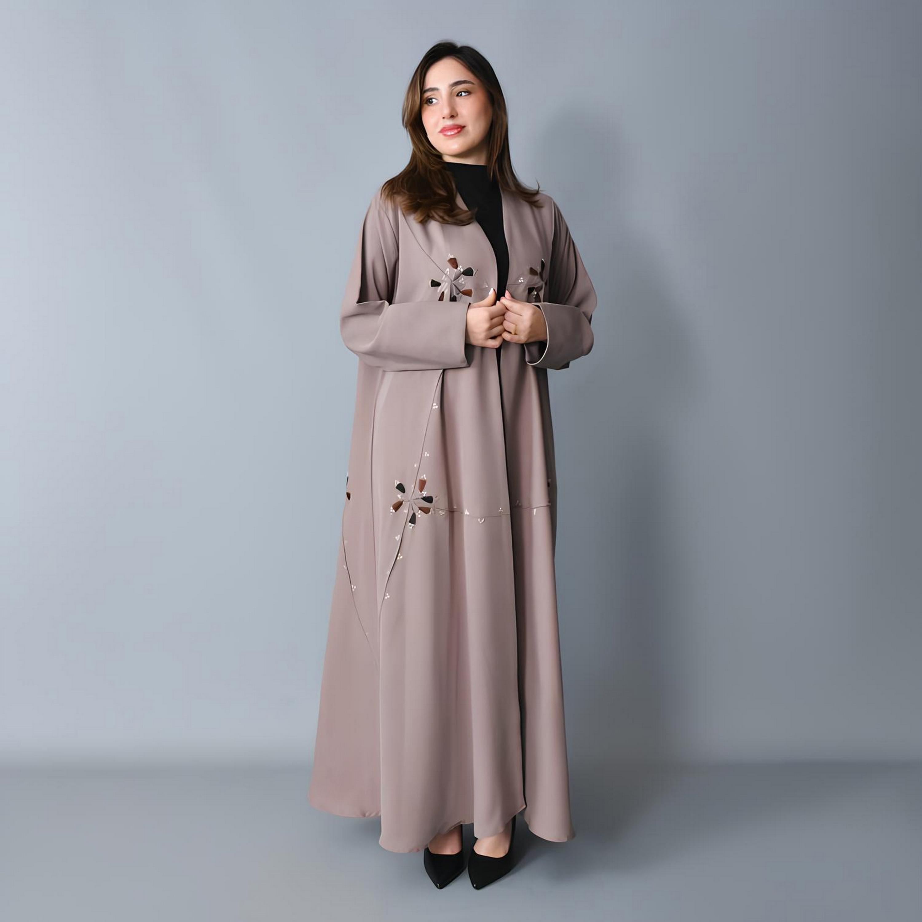 Hawraa Embroidered Linen Women's Evening Fluid Cut Abaya-women-arabicclothing-abayas-image-1