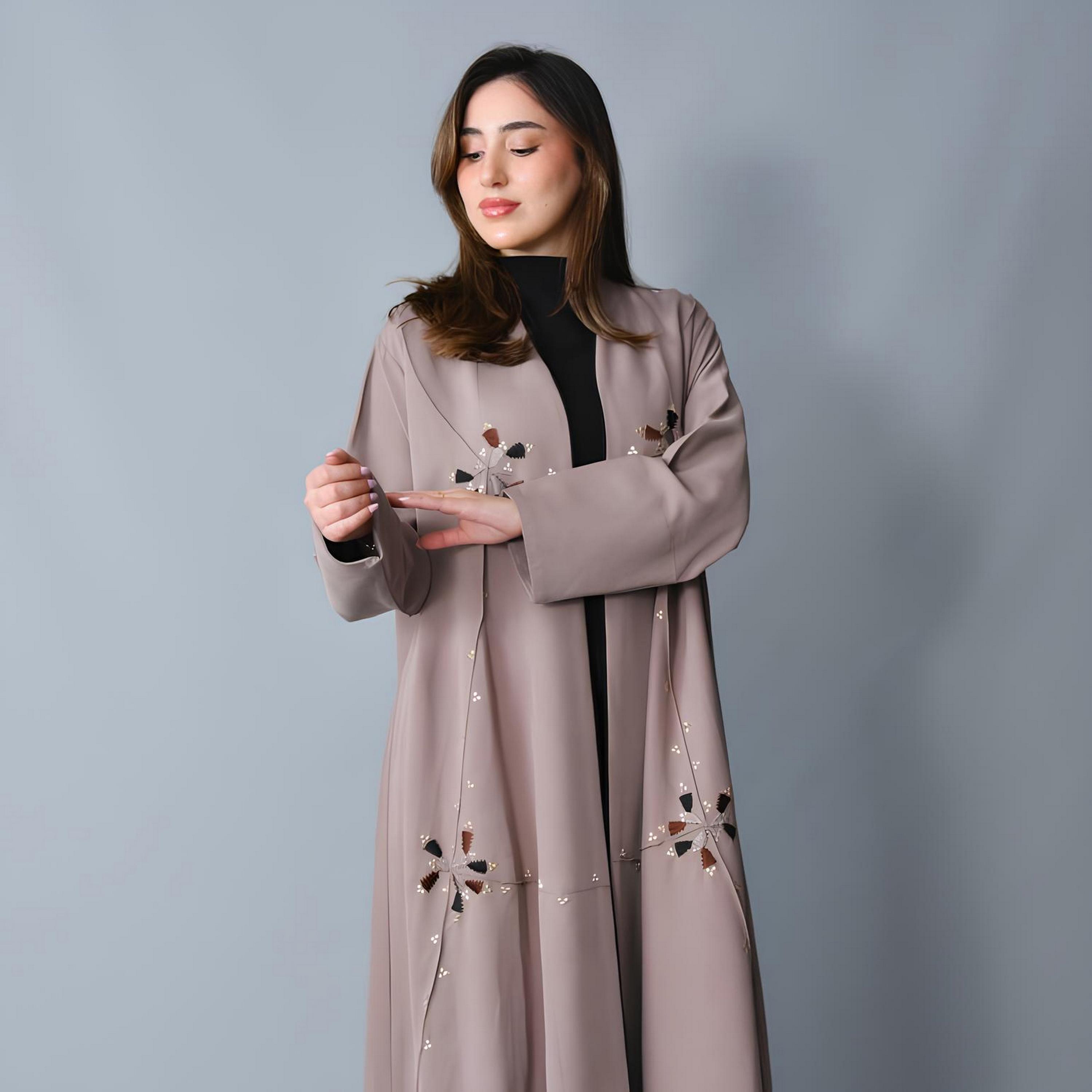 Hawraa Embroidered Linen Women's Evening Fluid Cut Abaya-women-arabicclothing-abayas-image-2