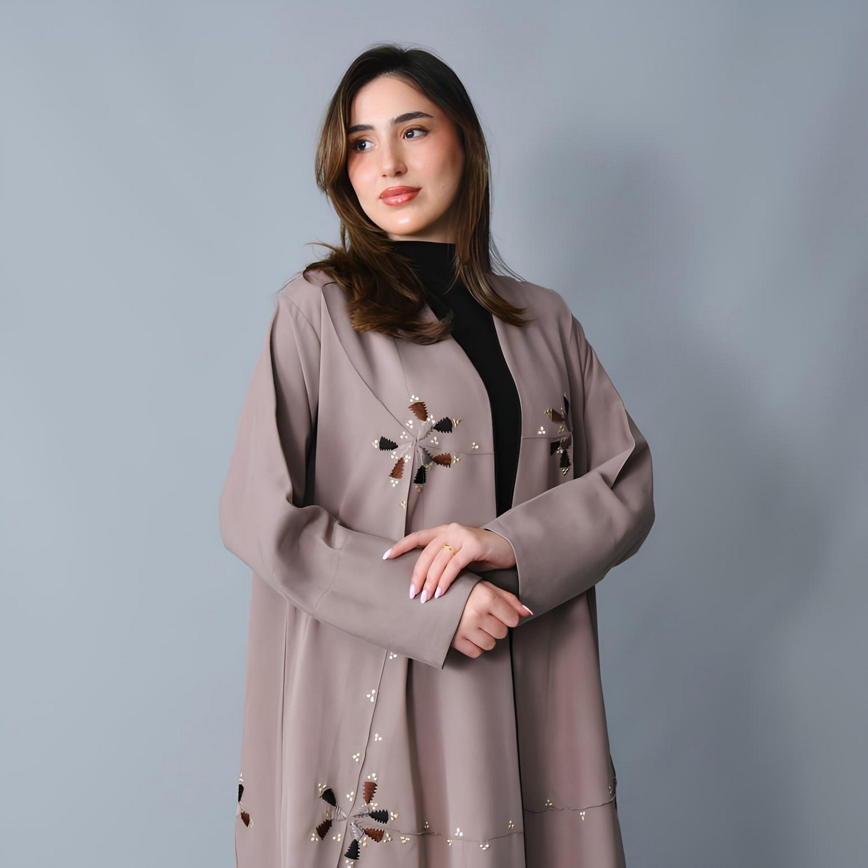 Hawraa Embroidered Linen Women's Evening Fluid Cut Abaya-women-arabicclothing-abayas-image-3