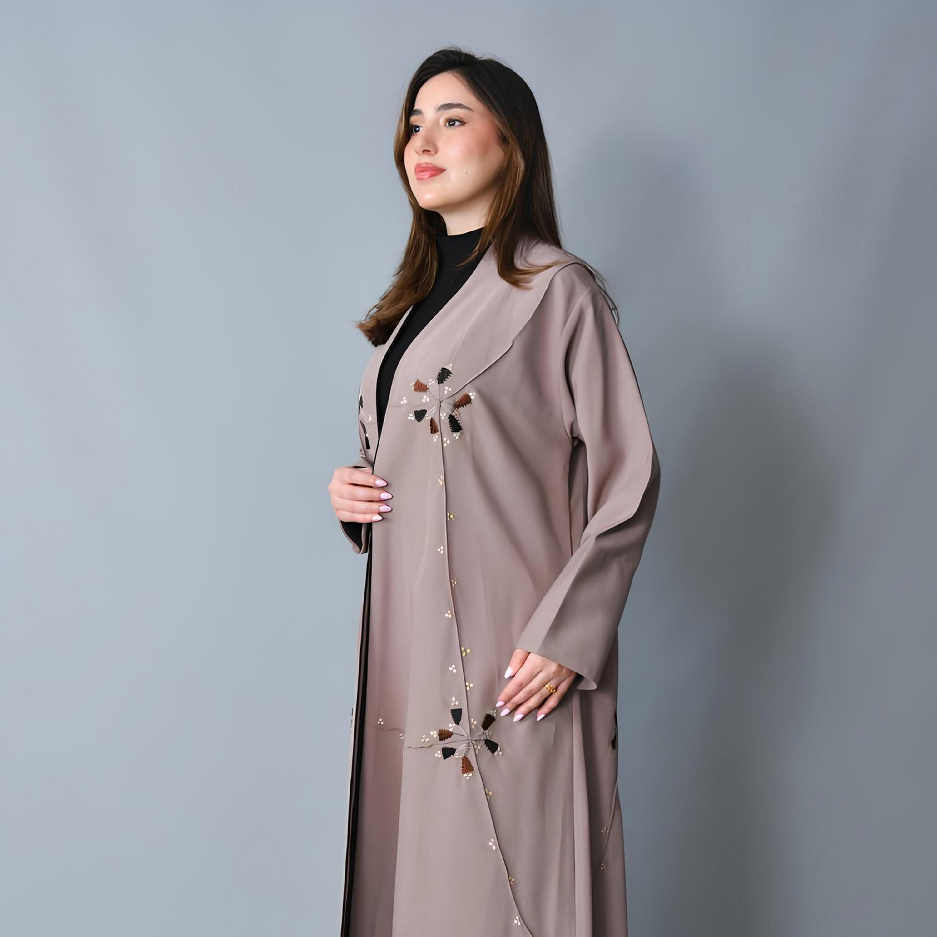 Hawraa Embroidered Linen Women's Evening Fluid Cut Abaya-women-arabicclothing-abayas-image-4