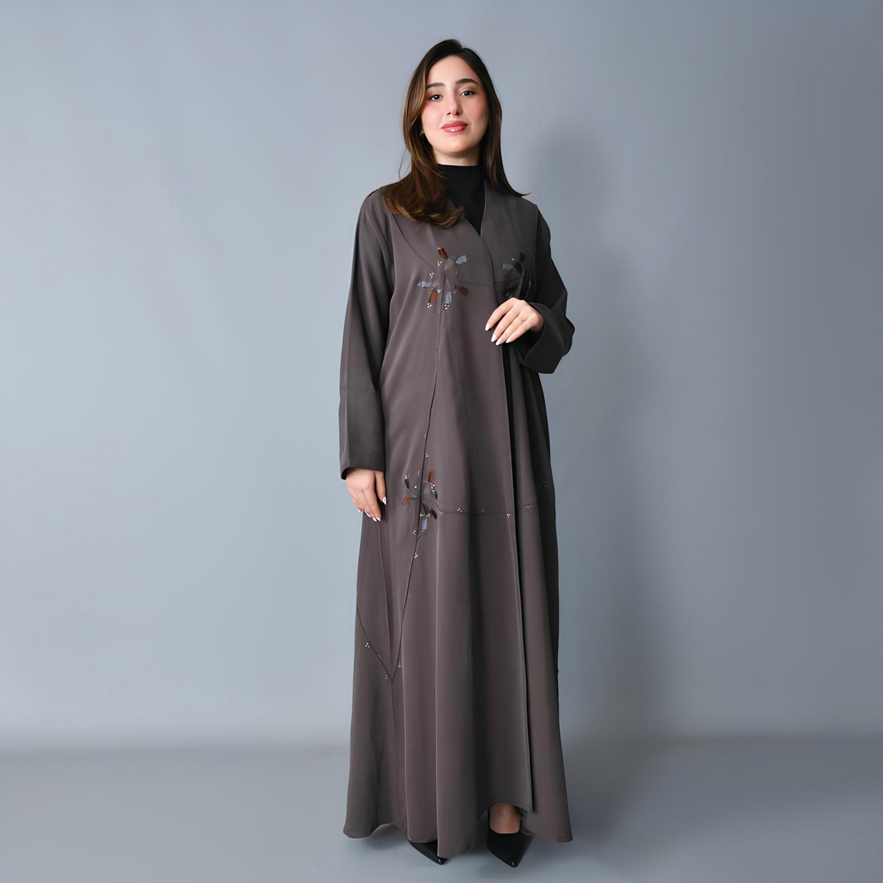 عباية سهرة بقصة "فلود" كتان مطرزة نسائية من حوراء-women-arabicclothing-abayas-image-1